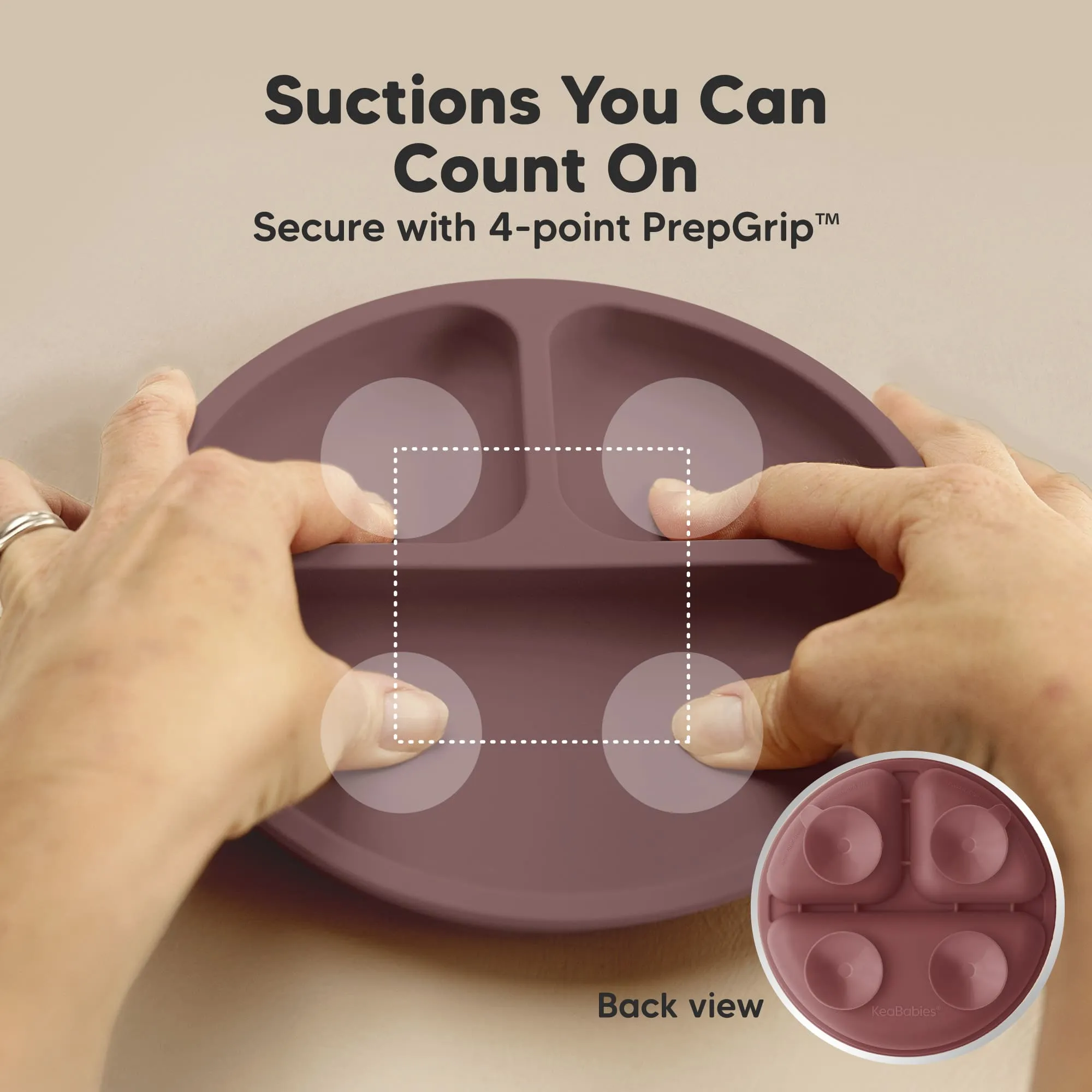 3-Pack Prep Silicone Suction Plates with Lids (Burgundy)