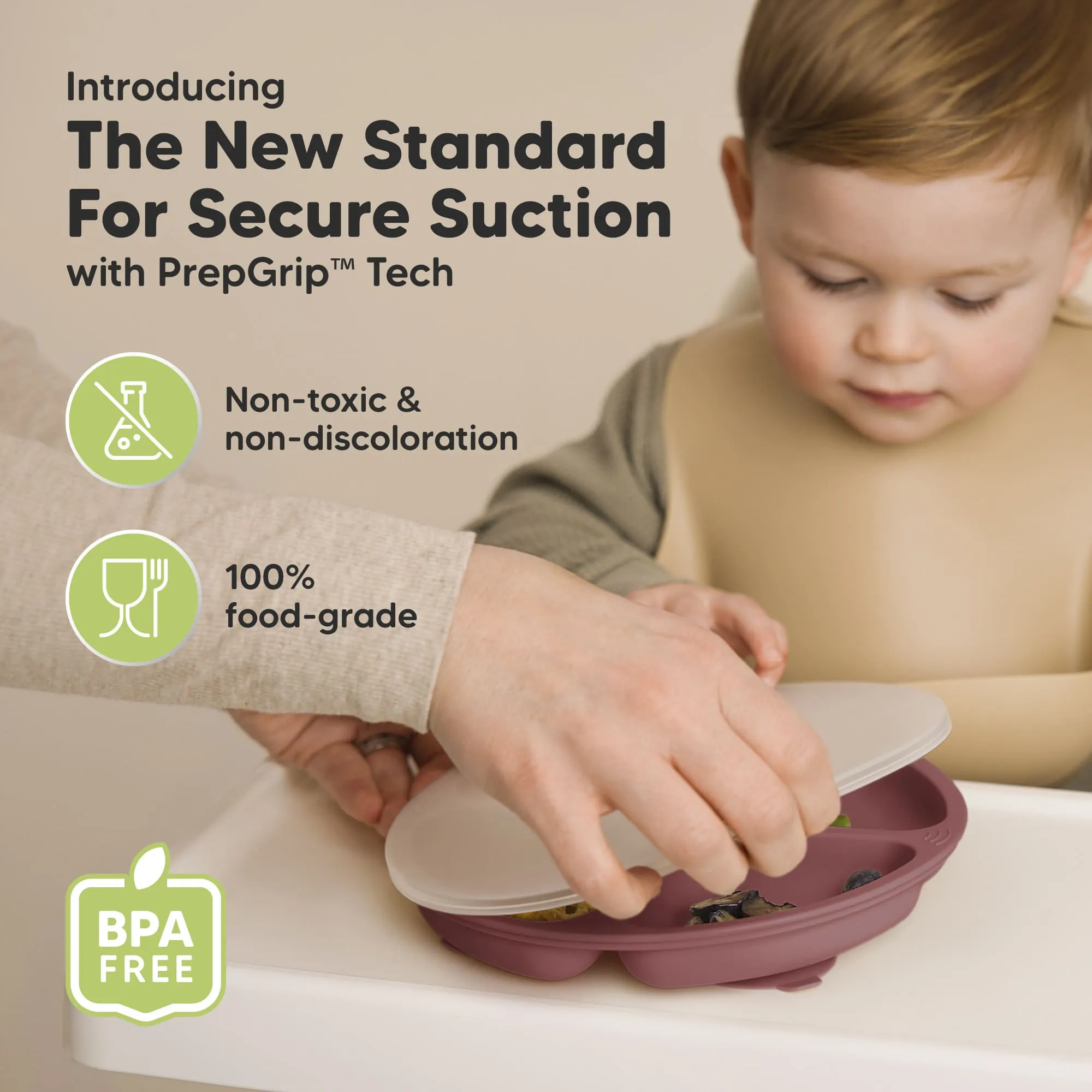 3-Pack Prep Silicone Suction Plates with Lids (Burgundy)