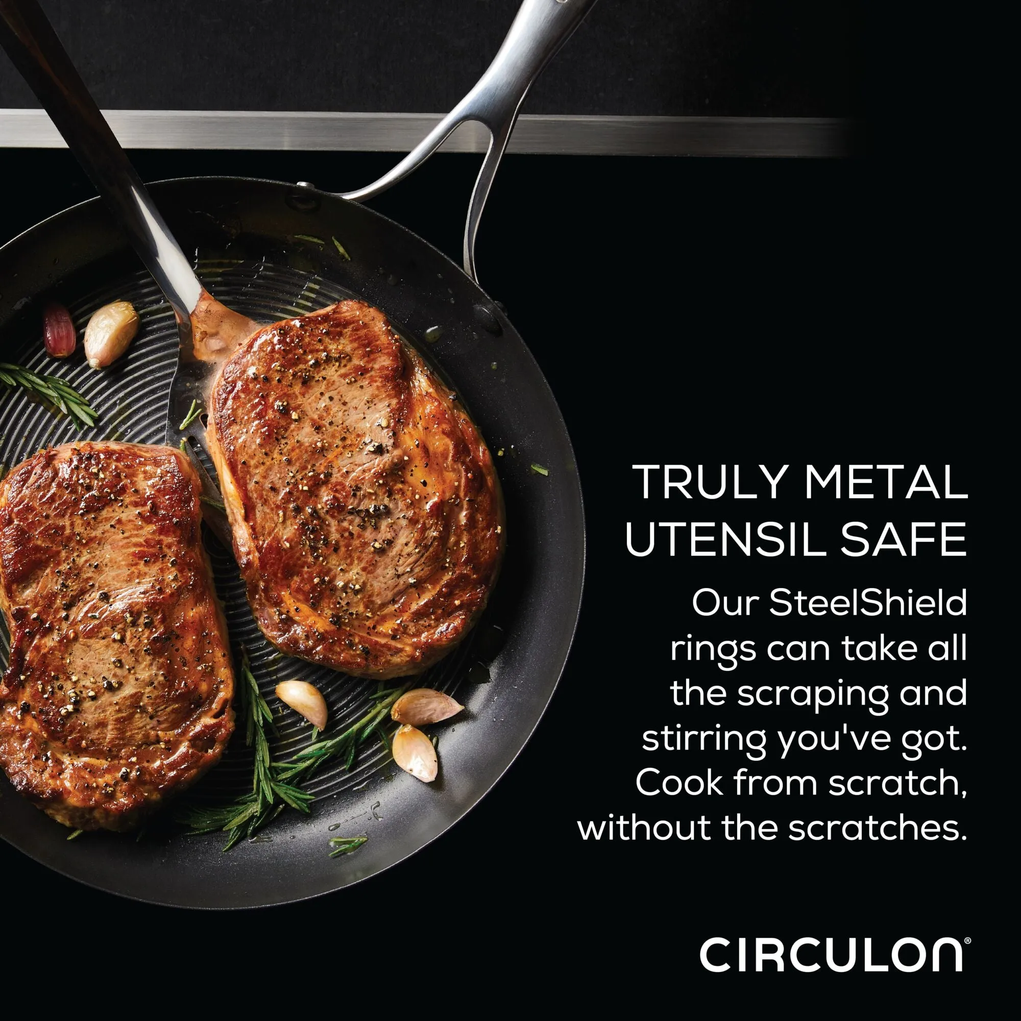 9.5" Hybrid Stainless Steel Frying Pan w/ Stainless-Steel Spatula
