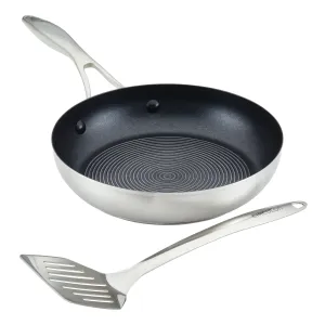 9.5" Hybrid Stainless Steel Frying Pan w/ Stainless-Steel Spatula