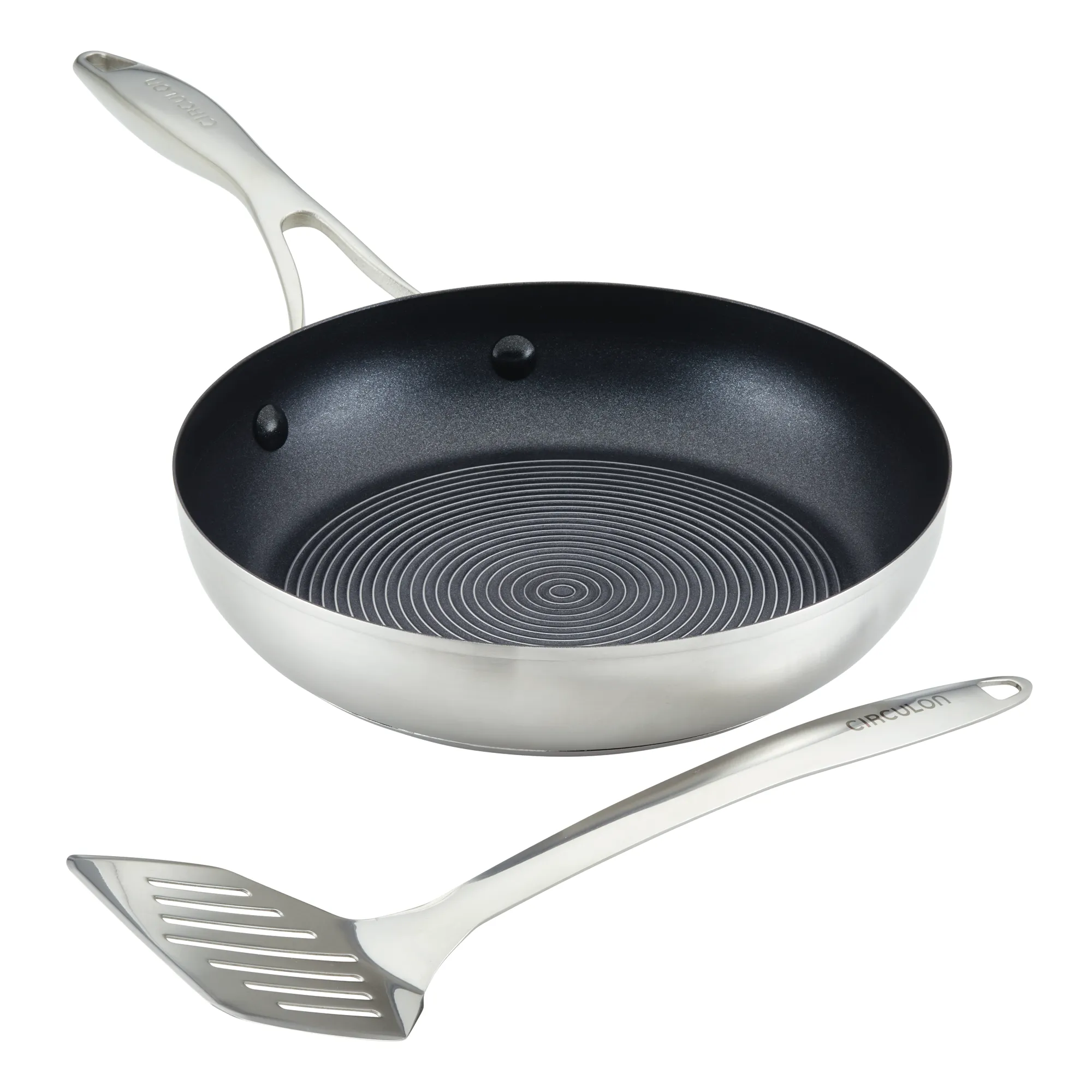 9.5" Hybrid Stainless Steel Frying Pan w/ Stainless-Steel Spatula