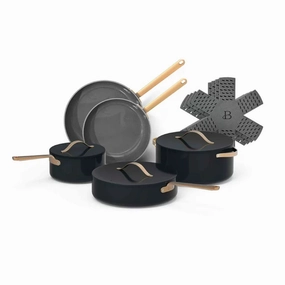 Beautiful 19216 12pc Ceramic Non-Stick Cookware Set, Black Sesame