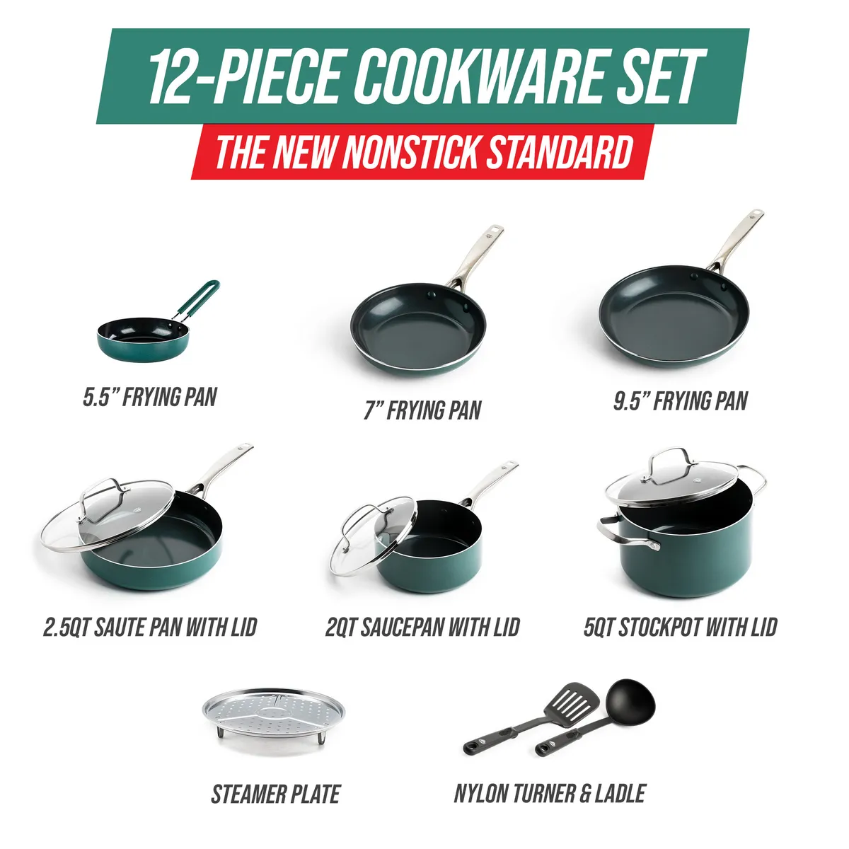 Blue Diamond Green 12-Piece Cookware Set