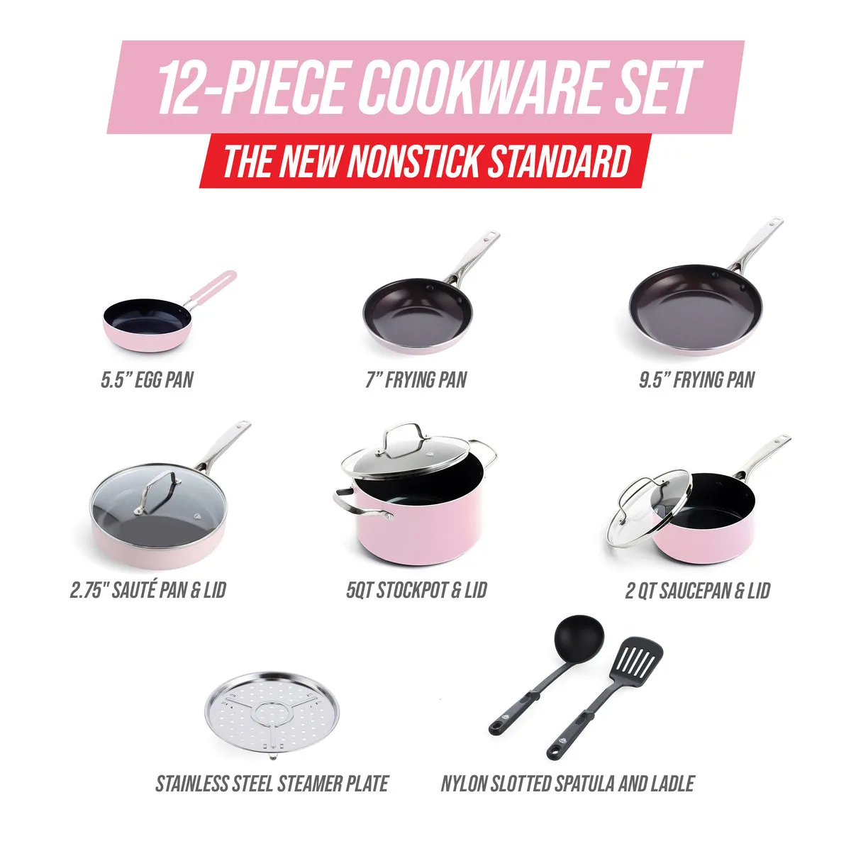 Blue Diamond Pink 12-Piece Cookware Set