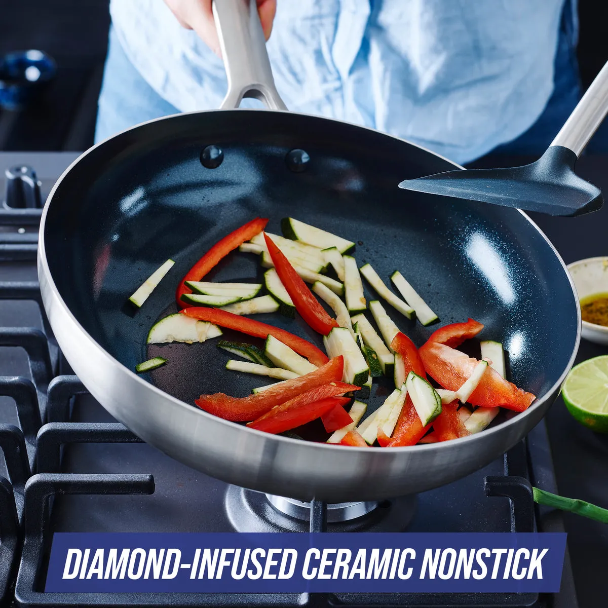 Blue Diamond Triple Steel 11" Wok with Lid