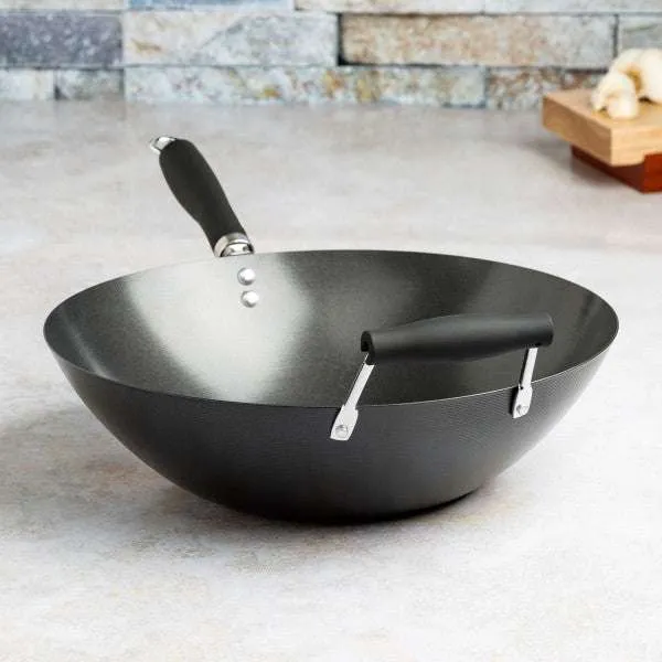 Carbon Steel Non-Stick Wok, 14 Inch, Helper Handle - Ecolution