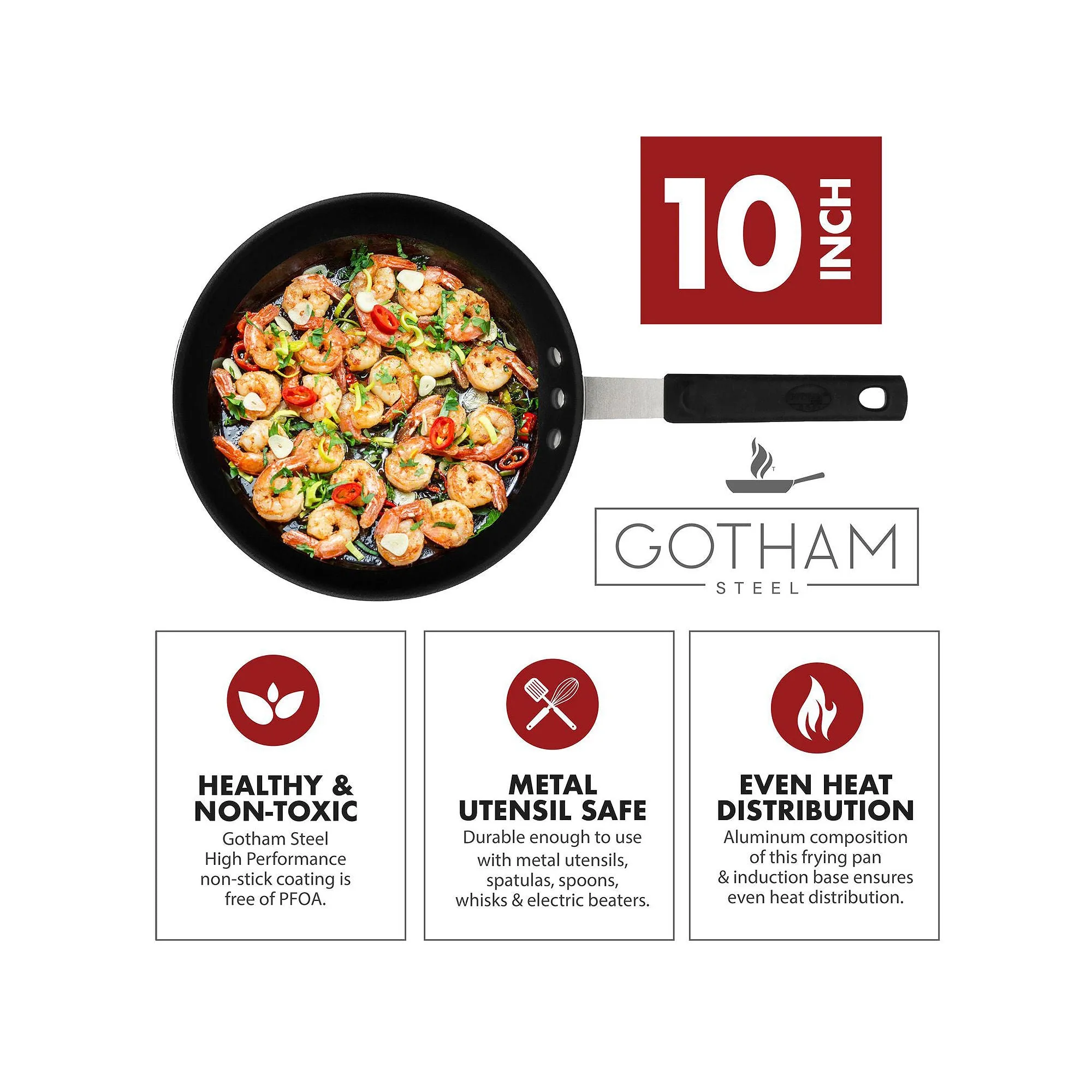 Gotham Steel Pro Series Nsf Nonstick 10" Frying Pan With Removeable Rubber Handle - SILVER ONE SIZE