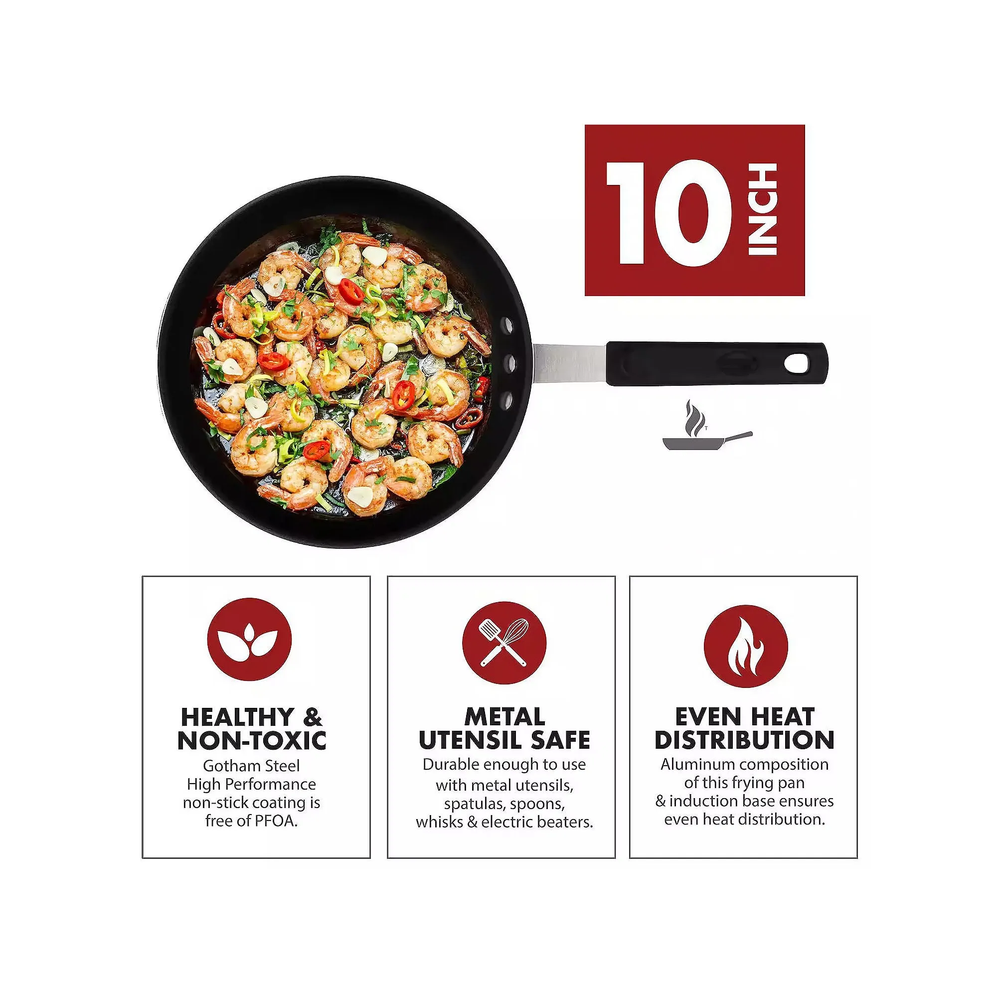 Gotham Steel Pro Series Nsf Nonstick 10" Frying Pan With Removeable Rubber Handle - SILVER ONE SIZE