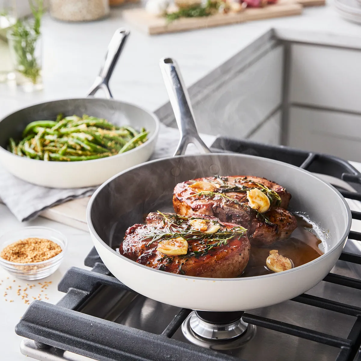 GP5 Colors Ceramic Nonstick 9.5" and 11" Frypan Set with Mirror Handles | Cloud Cream