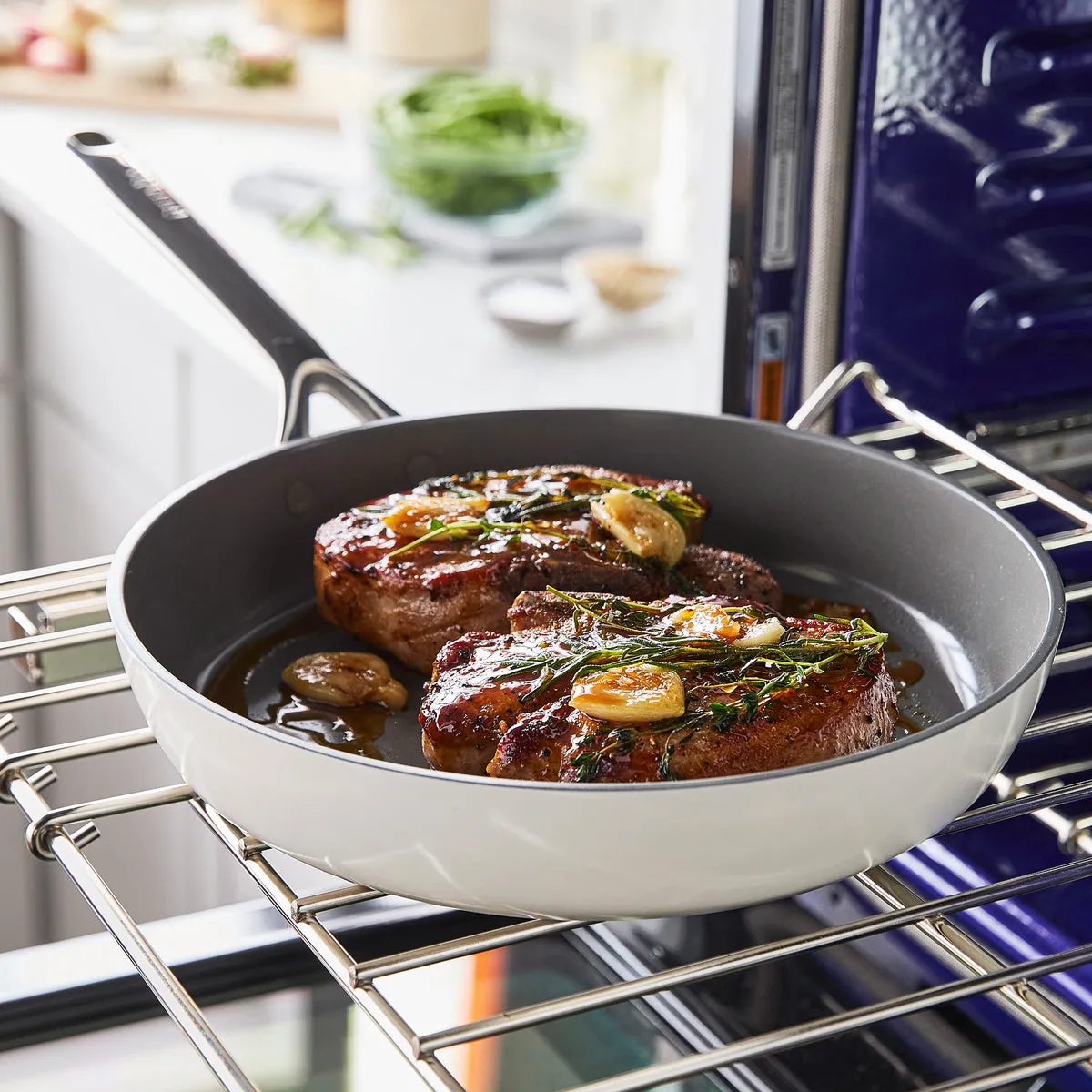GP5 Colors Ceramic Nonstick 9.5" and 11" Frypan Set with Mirror Handles | Cloud Cream