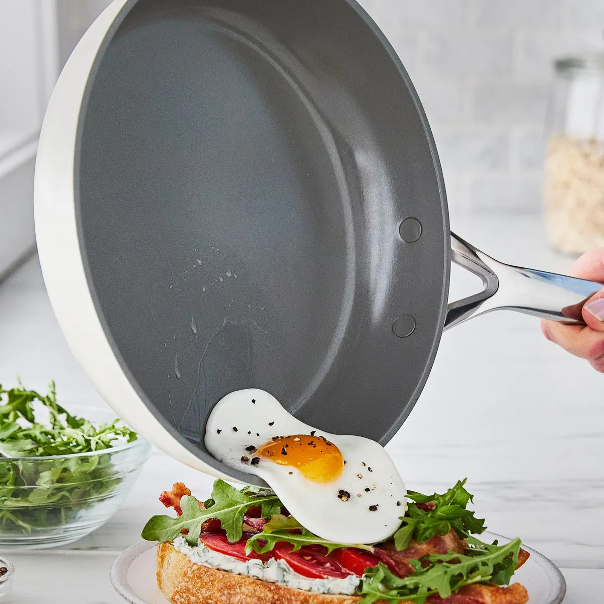 GP5 Colors Ceramic Nonstick 9.5" and 11" Frypan Set with Mirror Handles | Cloud Cream