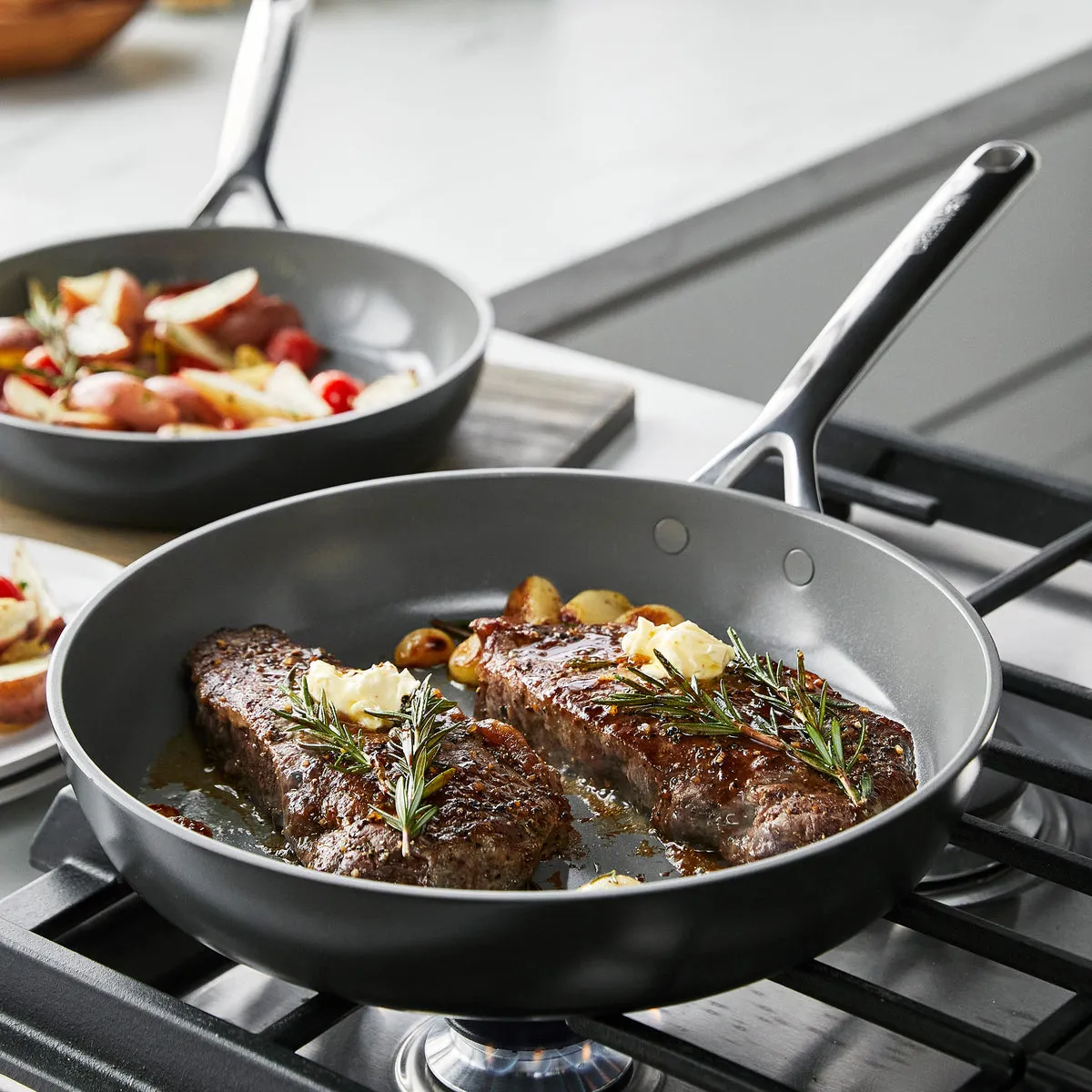 GP5 Colors Ceramic Nonstick 9.5" and 11" Frypan Set with Mirror Handles | Cocoa