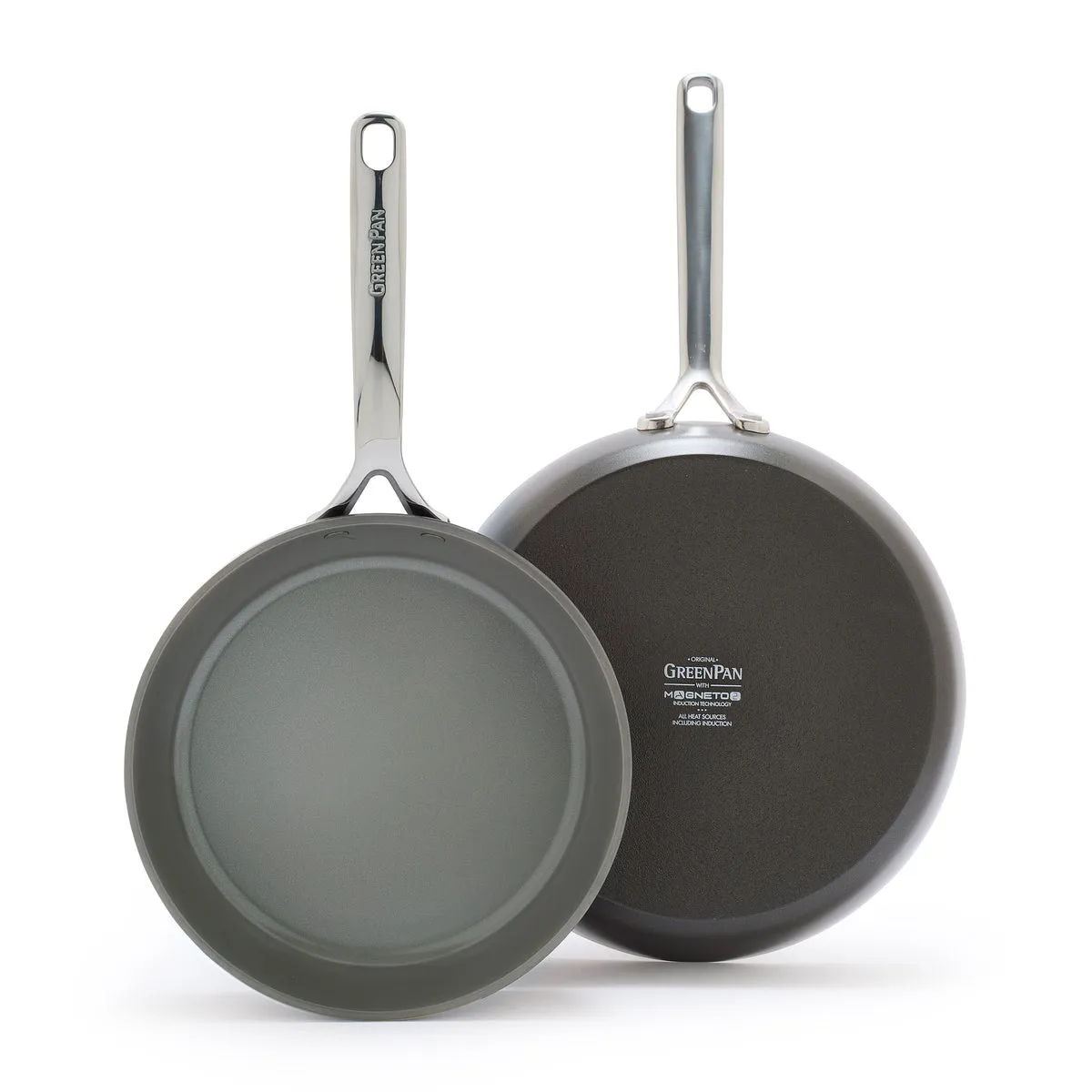 GP5 Colors Ceramic Nonstick 9.5" and 11" Frypan Set with Mirror Handles | Cocoa