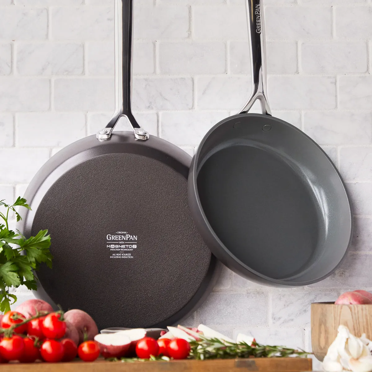 GP5 Colors Ceramic Nonstick 9.5" and 11" Frypan Set with Mirror Handles | Cocoa