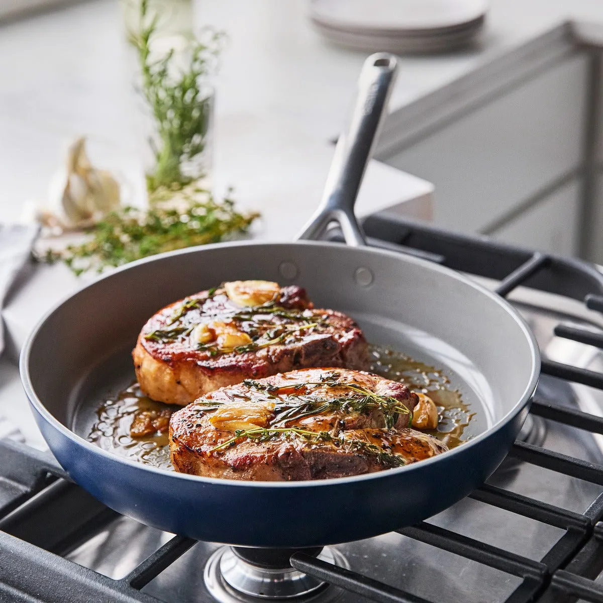 GP5 Colors Ceramic Nonstick 9.5" and 11" Frypan Set with Mirror Handles | Oxford Blue