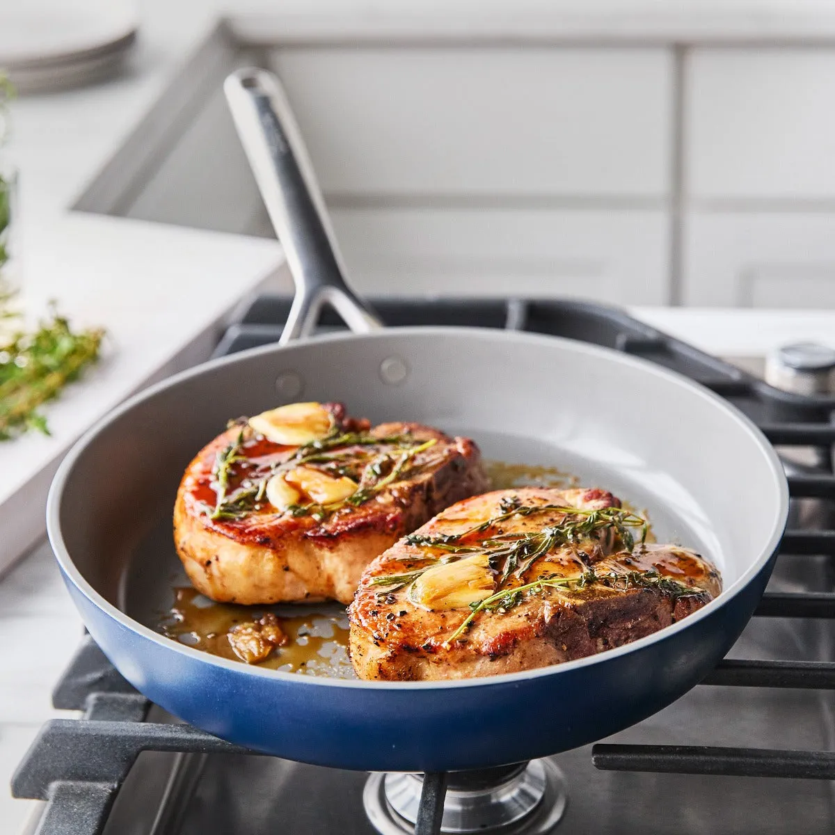 GP5 Colors Ceramic Nonstick 9.5" and 11" Frypan Set with Mirror Handles | Oxford Blue