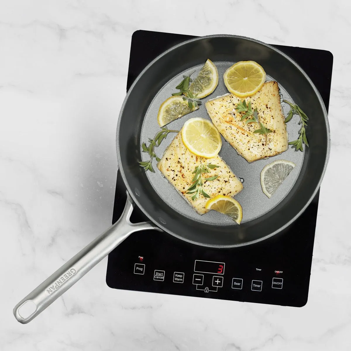 GP5 Colors Ceramic Nonstick 9.5" and 11" Frypan Set with Mirror Handles | Oxford Blue