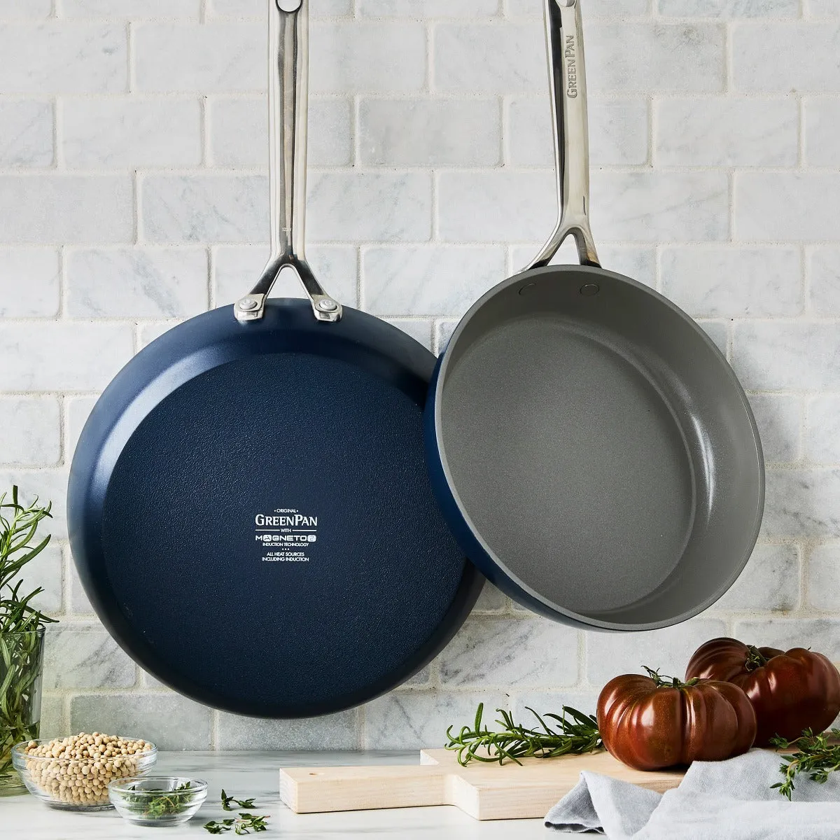 GP5 Colors Ceramic Nonstick 9.5" and 11" Frypan Set with Mirror Handles | Oxford Blue