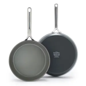 GP5 Colors Ceramic Nonstick 9.5" and 11" Frypan Set with Mirror Handles | Slate