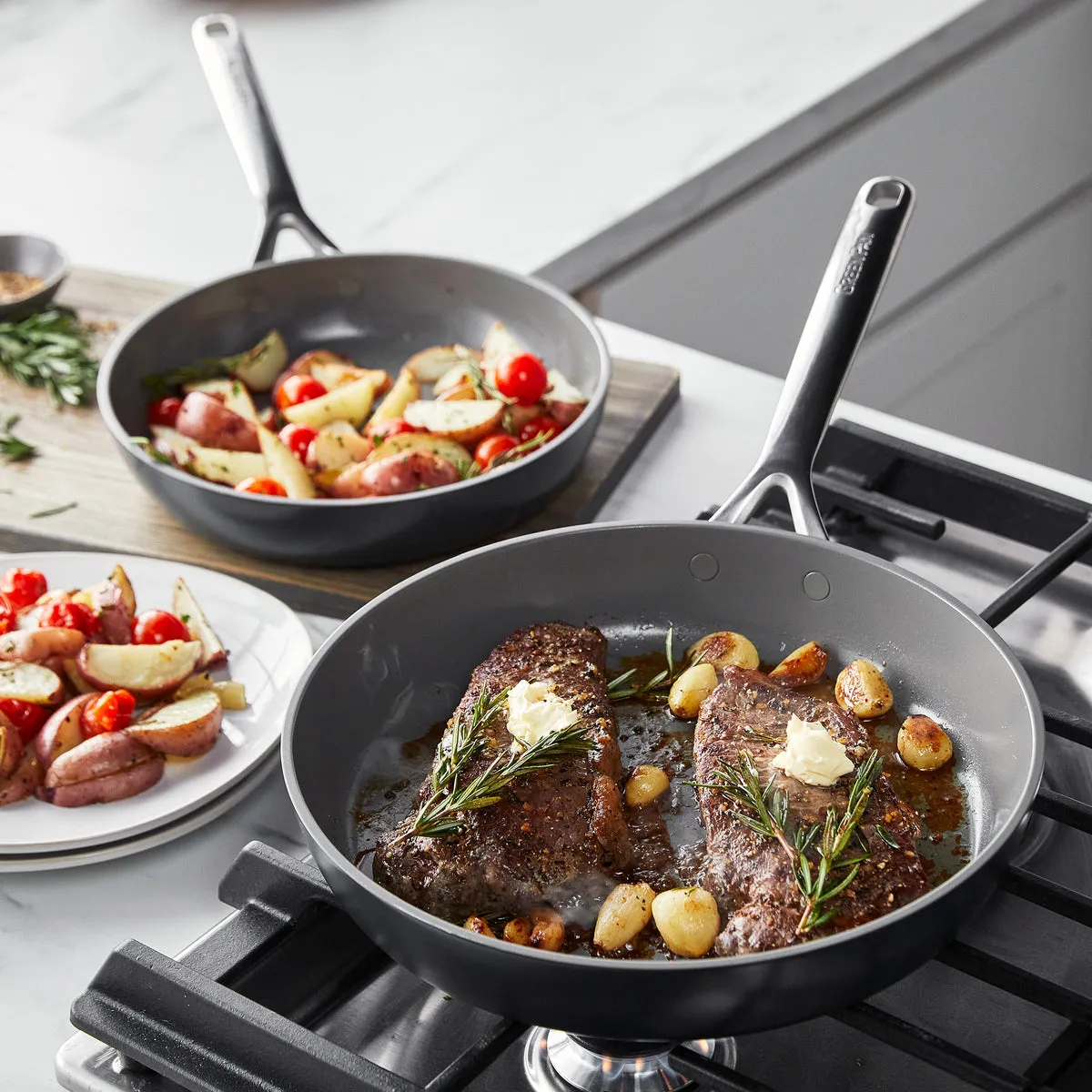 GP5 Colors Ceramic Nonstick 9.5" and 11" Frypan Set with Mirror Handles | Slate