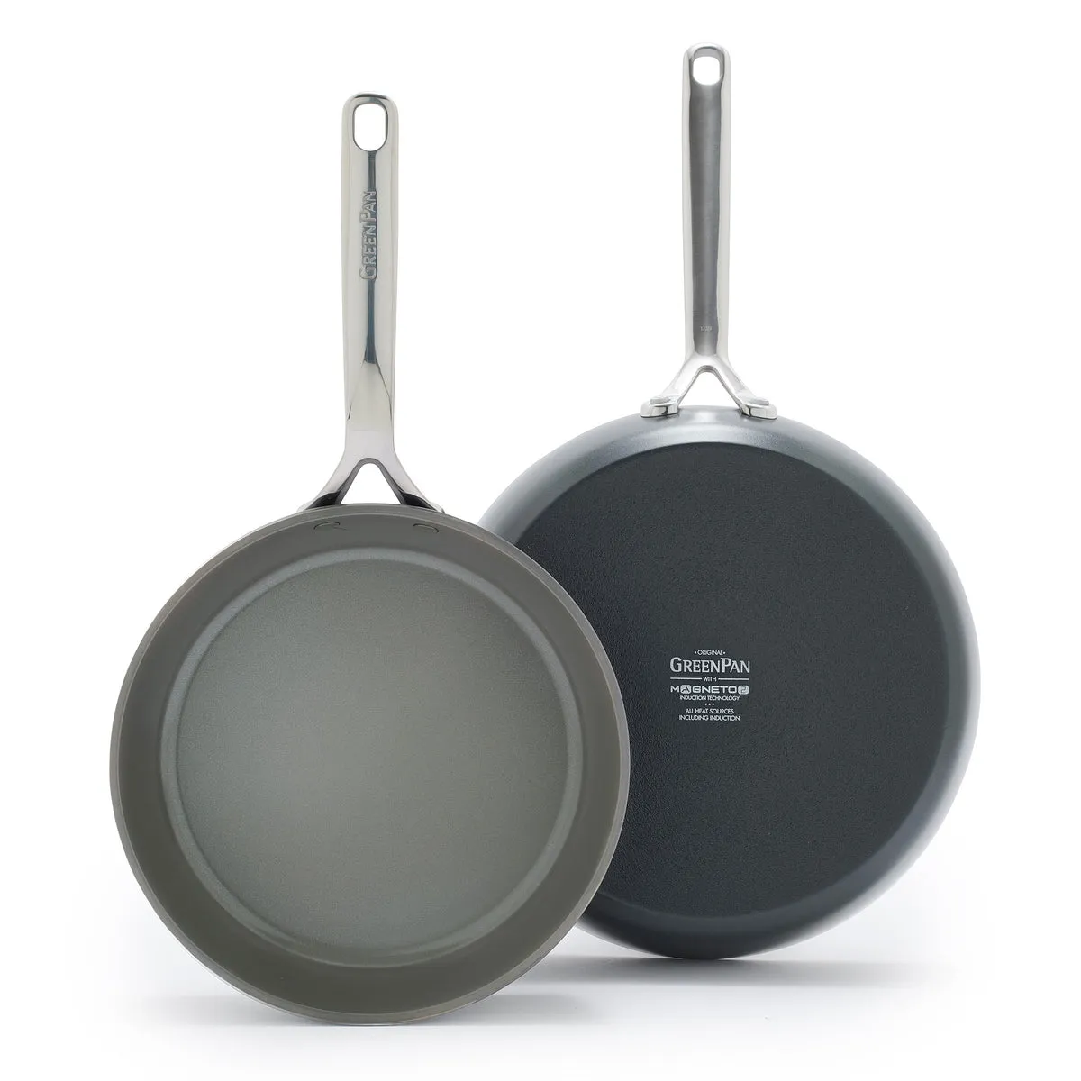 GP5 Colors Ceramic Nonstick 9.5" and 11" Frypan Set with Mirror Handles | Slate