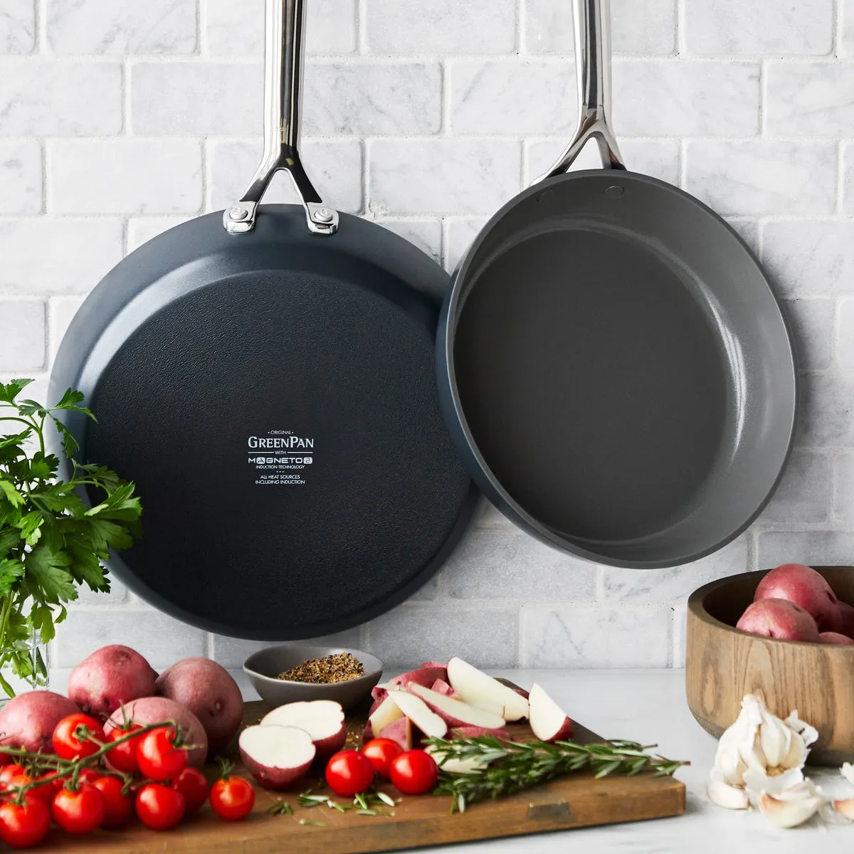 GP5 Colors Ceramic Nonstick 9.5" and 11" Frypan Set with Mirror Handles | Slate