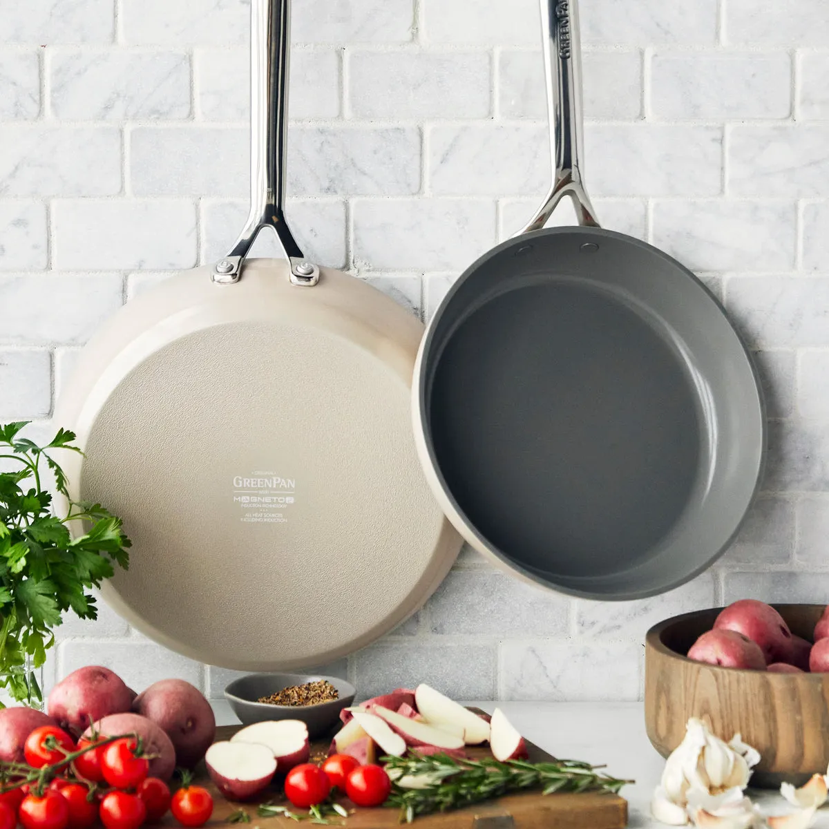 GP5 Colors Ceramic Nonstick 9.5" and 11" Frypan Set with Mirror Handles | Taupe