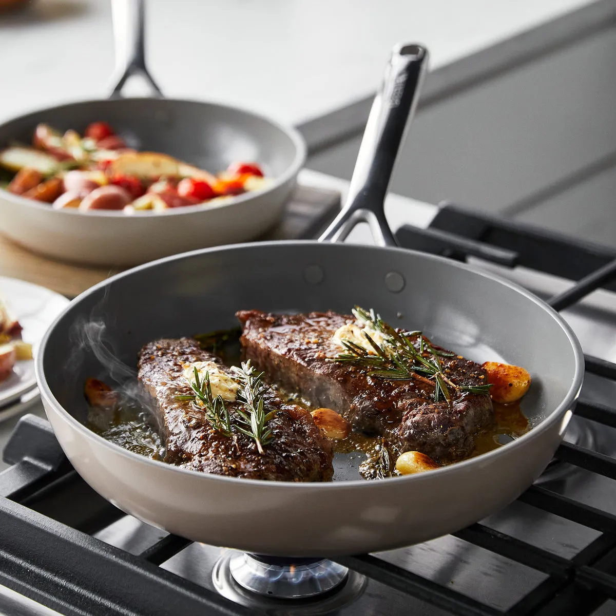 GP5 Colors Ceramic Nonstick 9.5" and 11" Frypan Set with Mirror Handles | Taupe