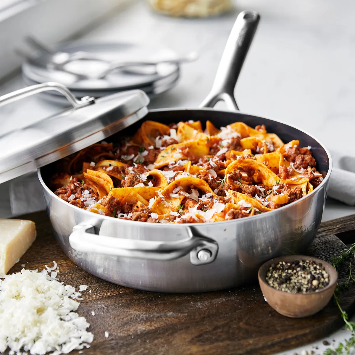 GP5 Stainless Steel 4-Quart Sauté Pan with Lid and Helper Handle | Mirror Handles