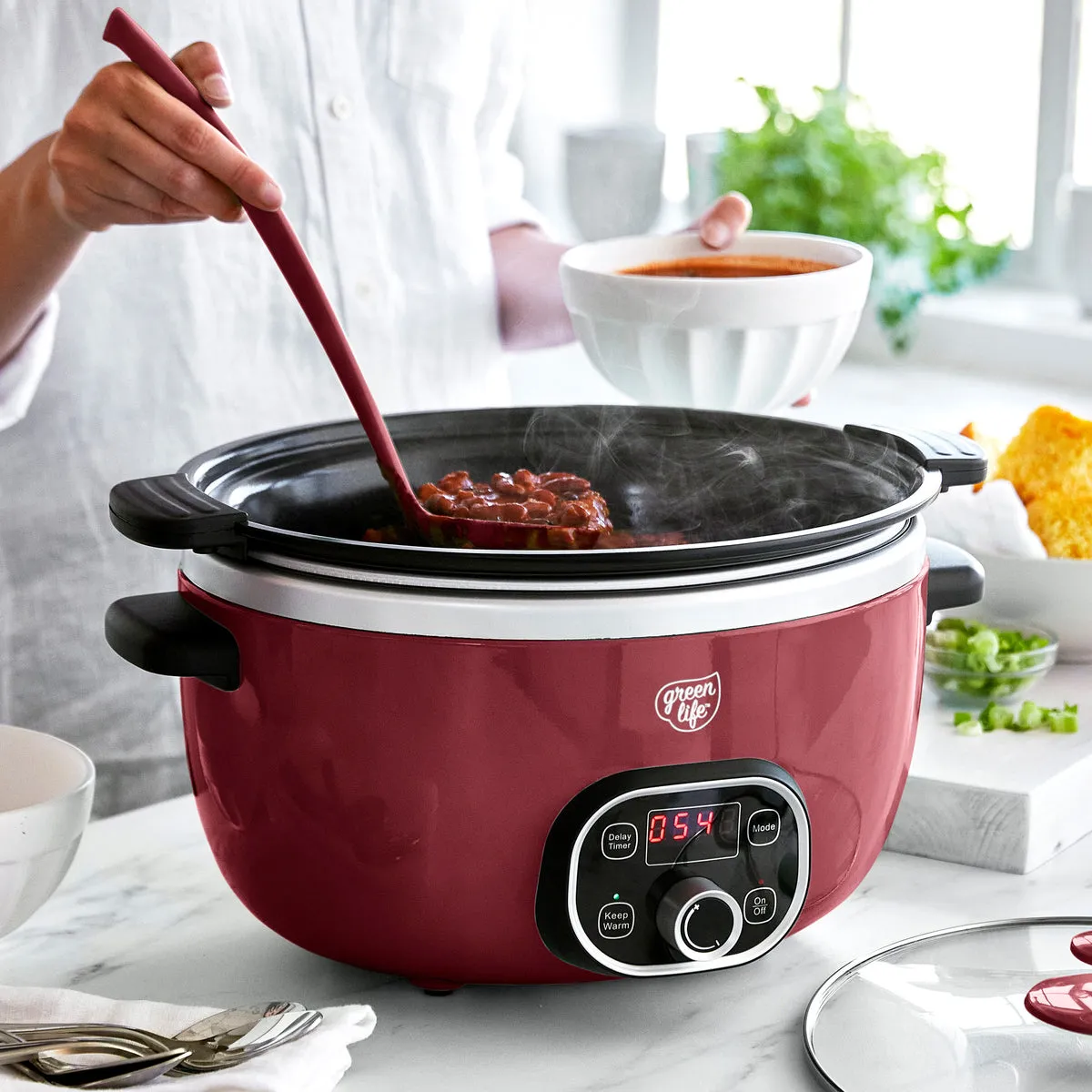 GreenLife Healthy Duo 6-Quart Slow Cooker | Red