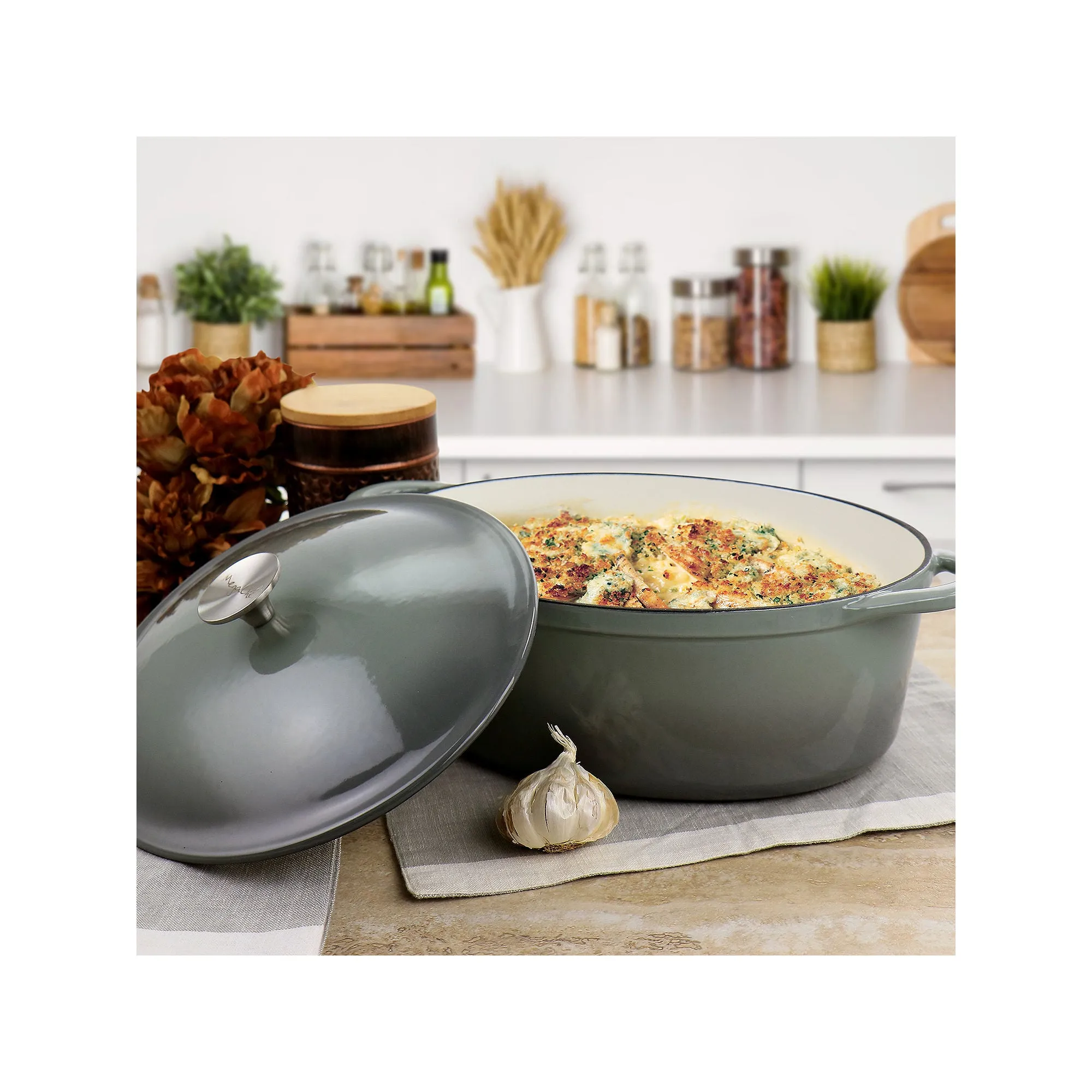 Megachef 7-Qt Cast Iron Dutch Oven - GRAY ONE SIZE