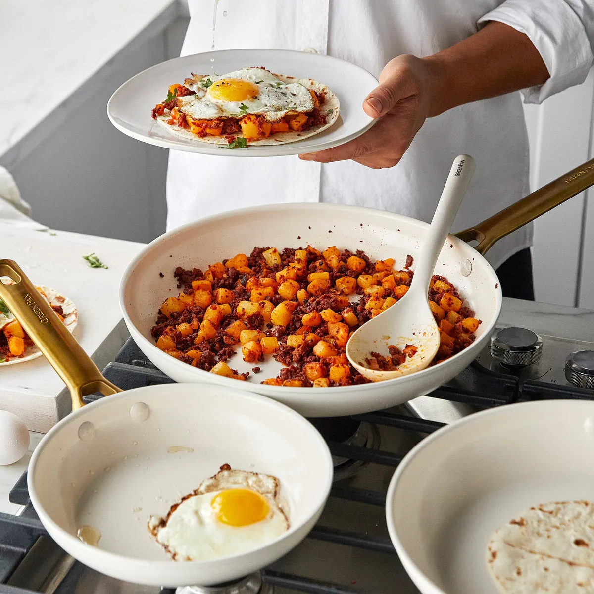 Reserve Ceramic Nonstick 8", 10" and 12" Frypan Set | Cream