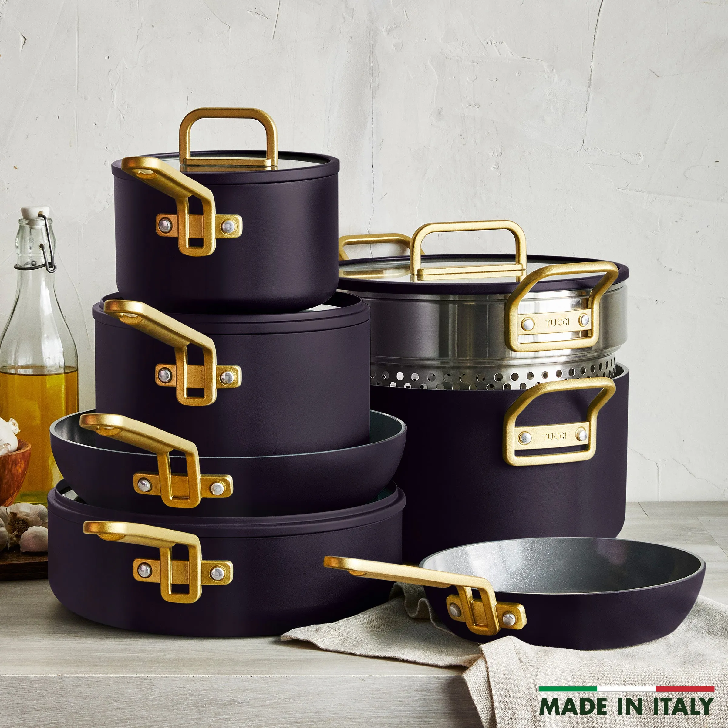 Stanley Tucci™ Ceramic Nonstick 11-Piece Cookware Set with the Tucci Cookbook | Calabrian Fig