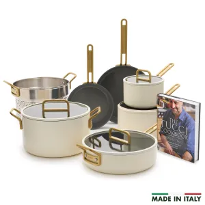 Stanley Tucci™ Ceramic Nonstick 11-Piece Cookware Set with The Tucci Cookbook | Carrara White