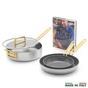 Stanley Tucci™ Mixed Material Stainless Steel 4-Piece Chef Set with the Tucci Cookbook