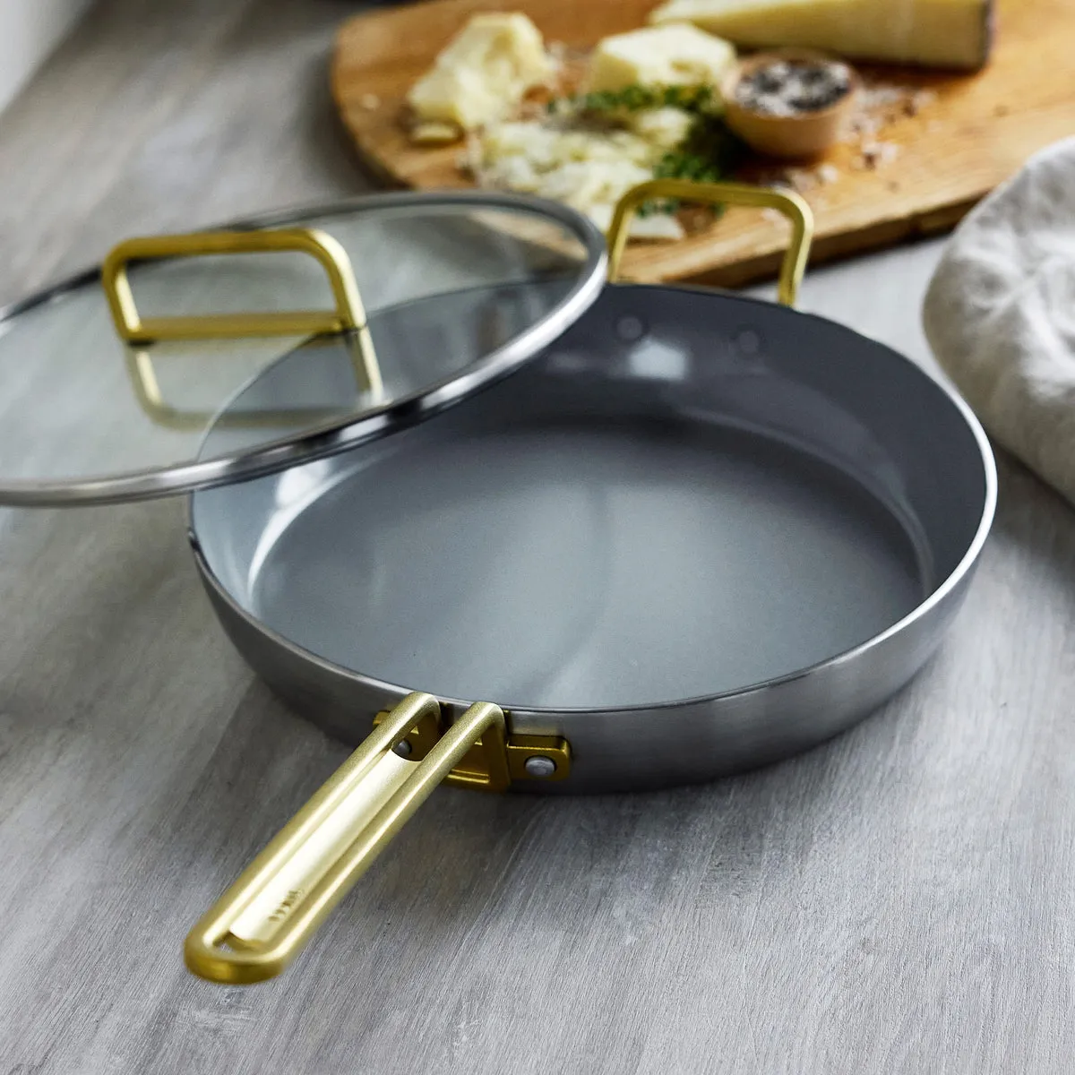 Stanley Tucci™ Stainless Steel Ceramic Nonstick 12" Frypan with Lid | Champagne Handle