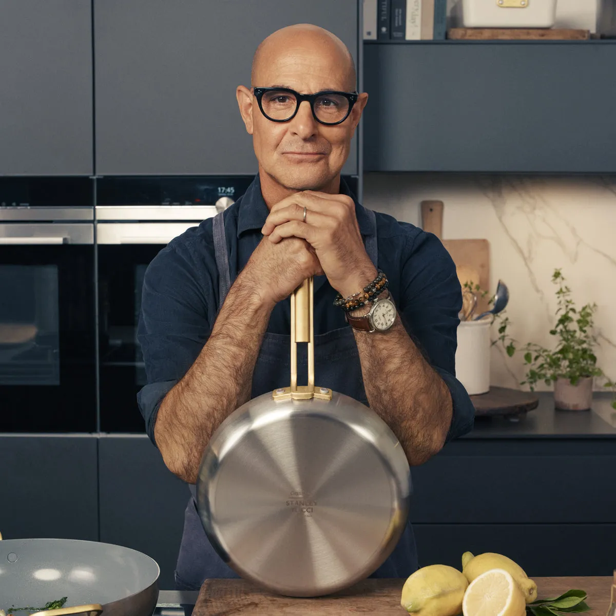 Stanley Tucci™ Stainless Steel Ceramic Nonstick 12" Frypan with Lid | Champagne Handle