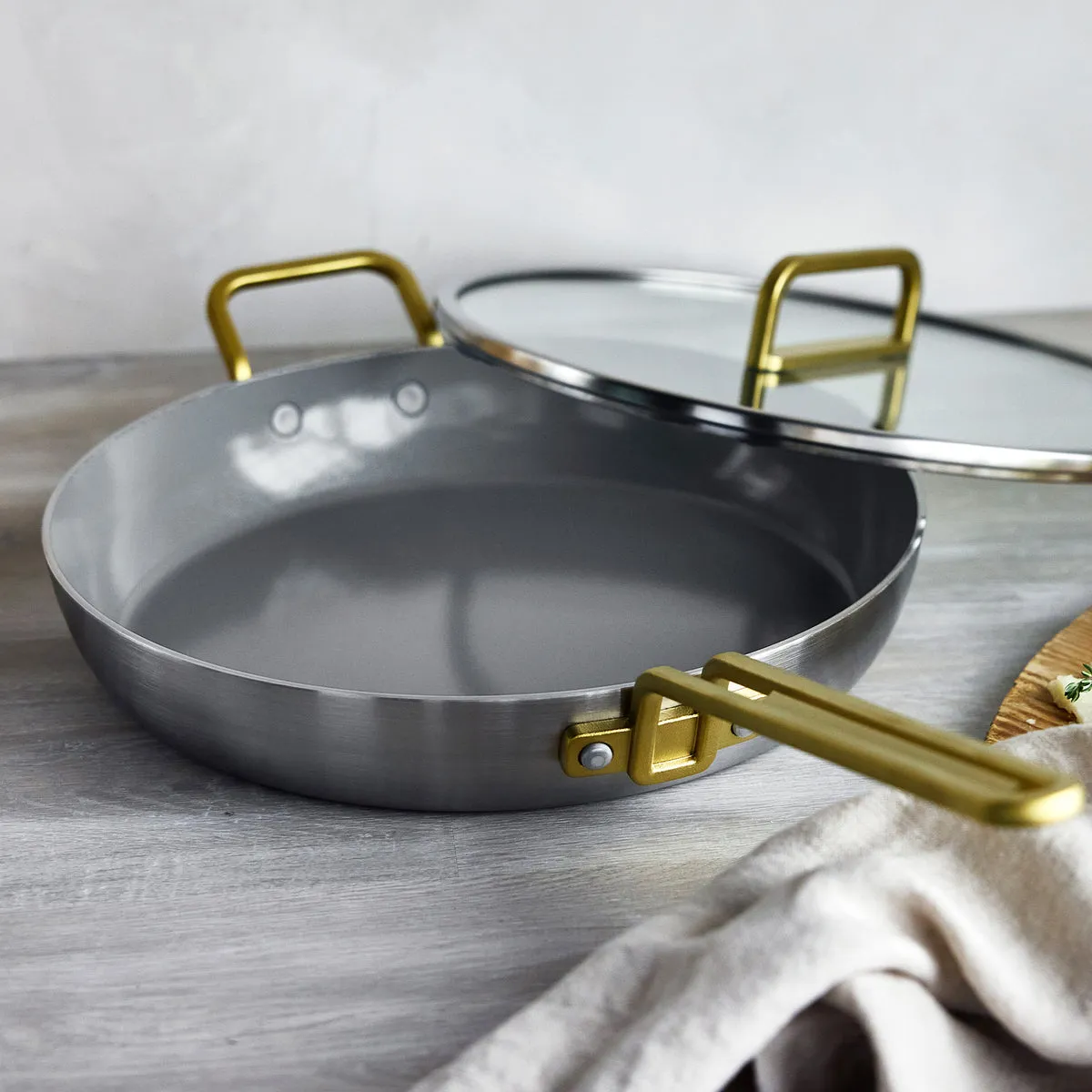 Stanley Tucci™ Stainless Steel Ceramic Nonstick 12" Frypan with Lid | Champagne Handle