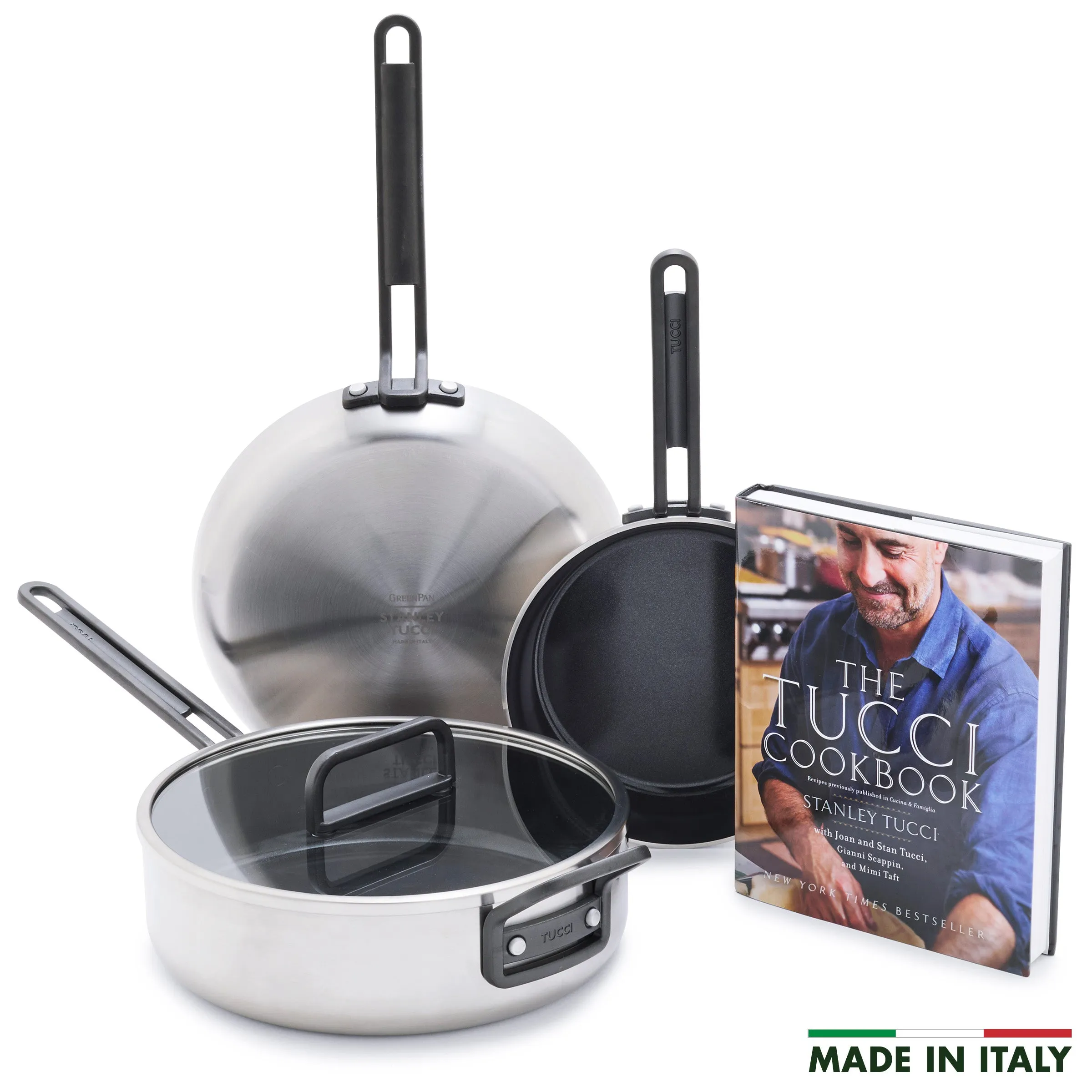 Stanley Tucci™ Stainless Steel Ceramic Nonstick 4-Piece Chef Set with The Tucci Cookbook
