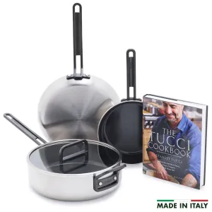 Stanley Tucci™ Stainless Steel Ceramic Nonstick 4-Piece Chef Set with The Tucci Cookbook