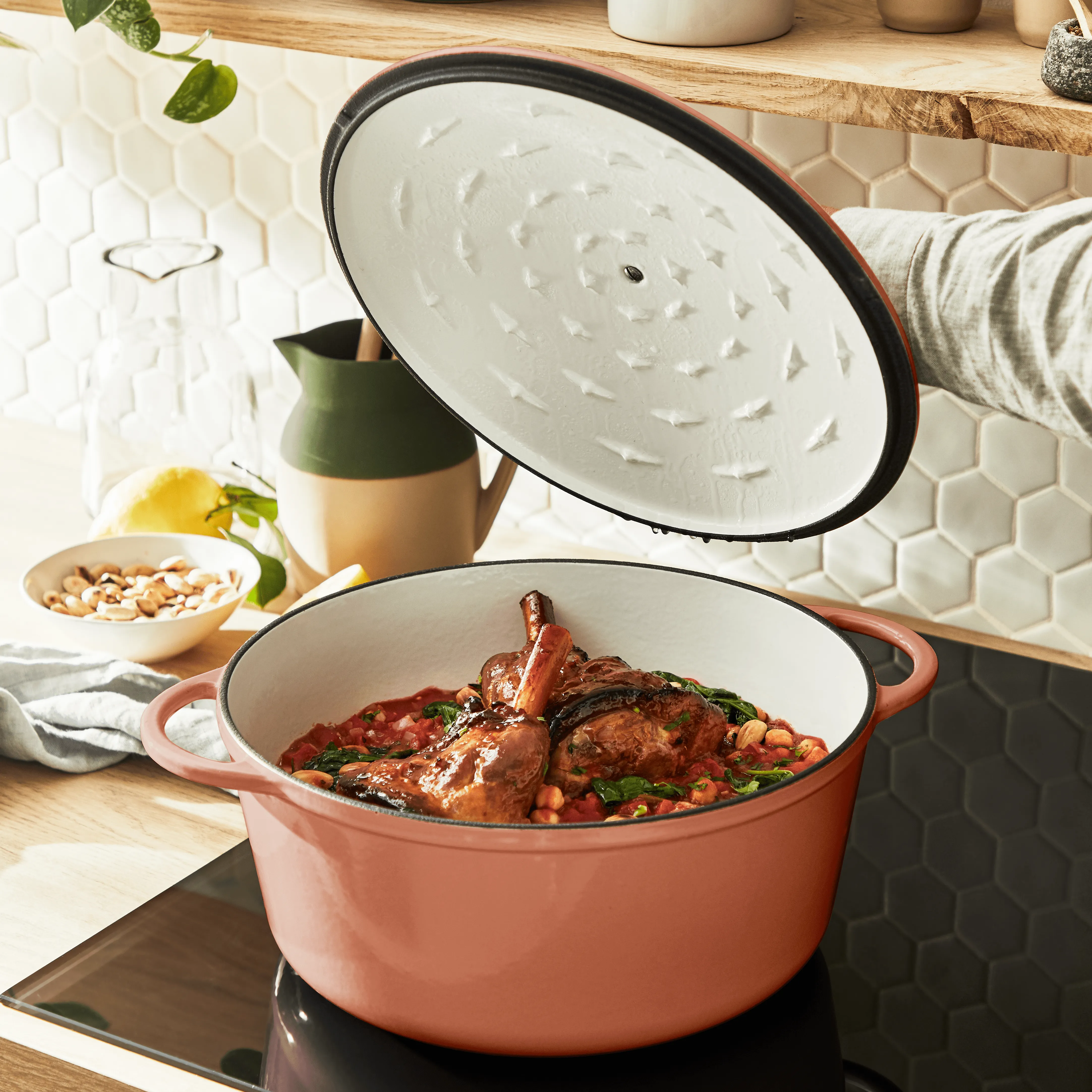 Tefal LOV Induction Cast Iron Terracotta Stewpot 29cm/7.4L   Lid
