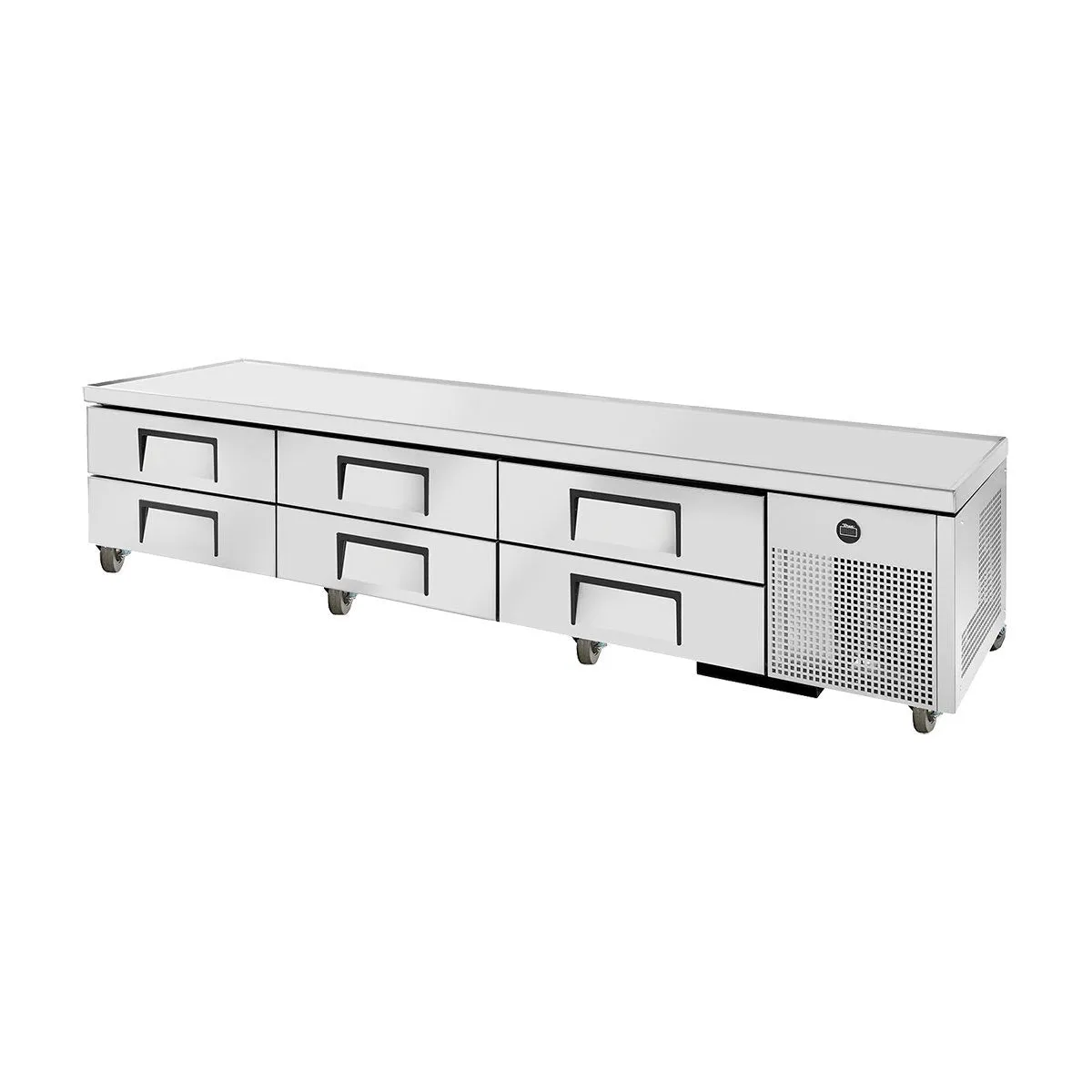 True TRCB-110 Six-Drawer Refrigerated Chef Base, V-Edge, 110"