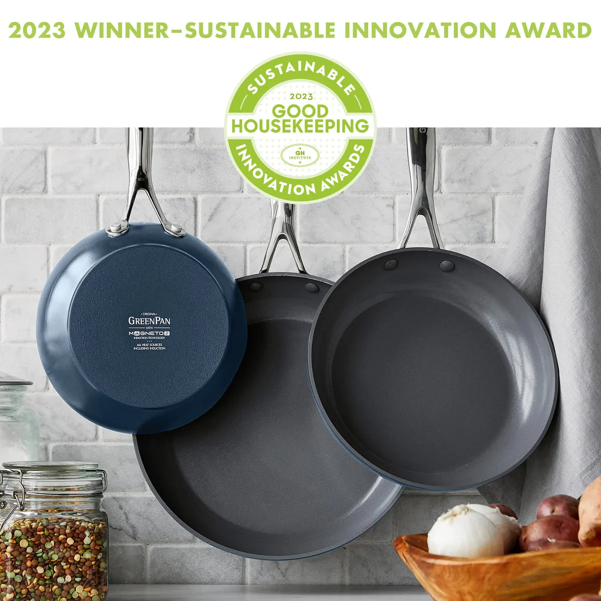 Valencia Pro Ceramic Nonstick 8", 9.5", and 11" Frypan Set | Oxford Blue