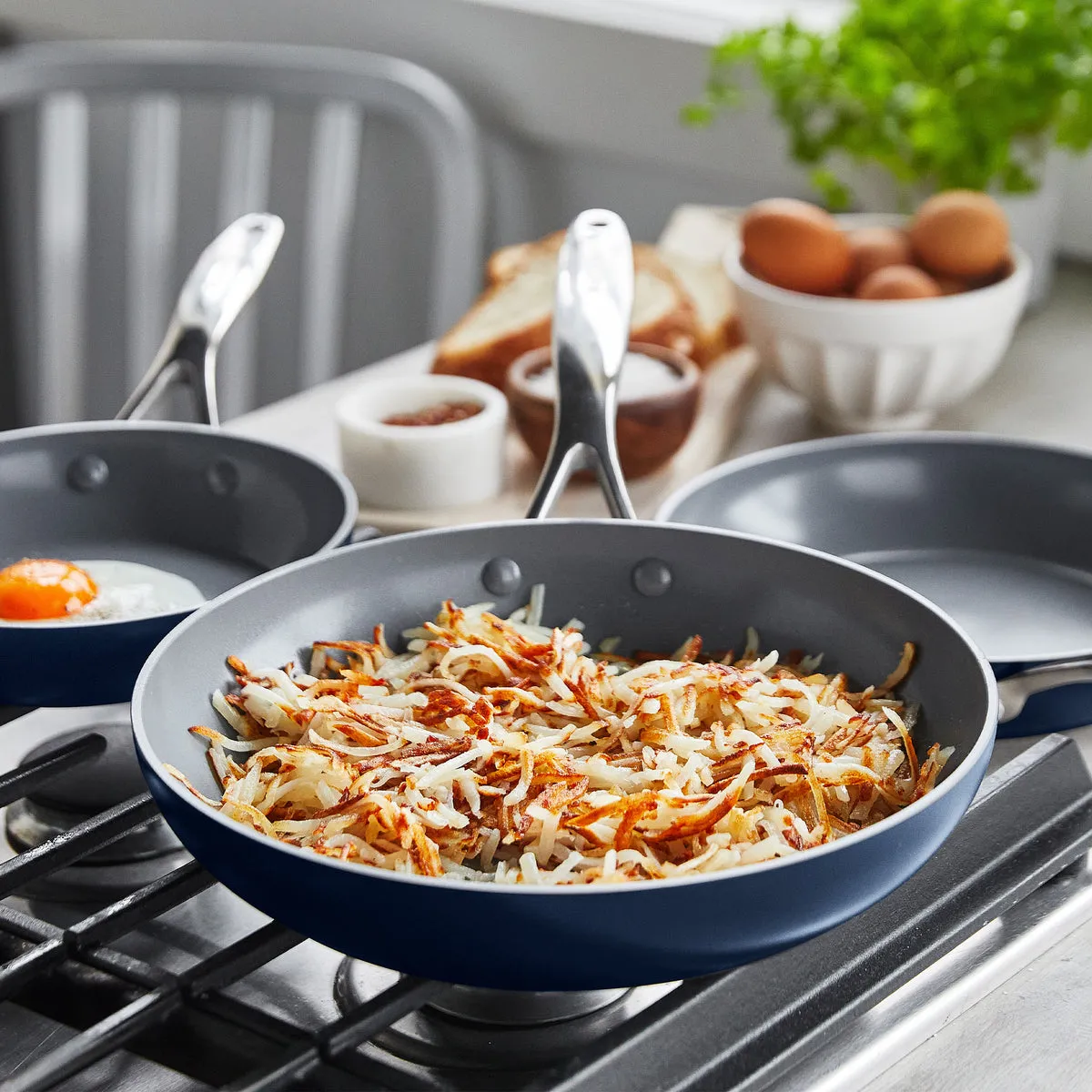 Valencia Pro Ceramic Nonstick 8", 9.5", and 11" Frypan Set | Oxford Blue