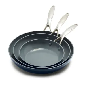 Valencia Pro Ceramic Nonstick 8", 9.5", and 11" Frypan Set | Oxford Blue