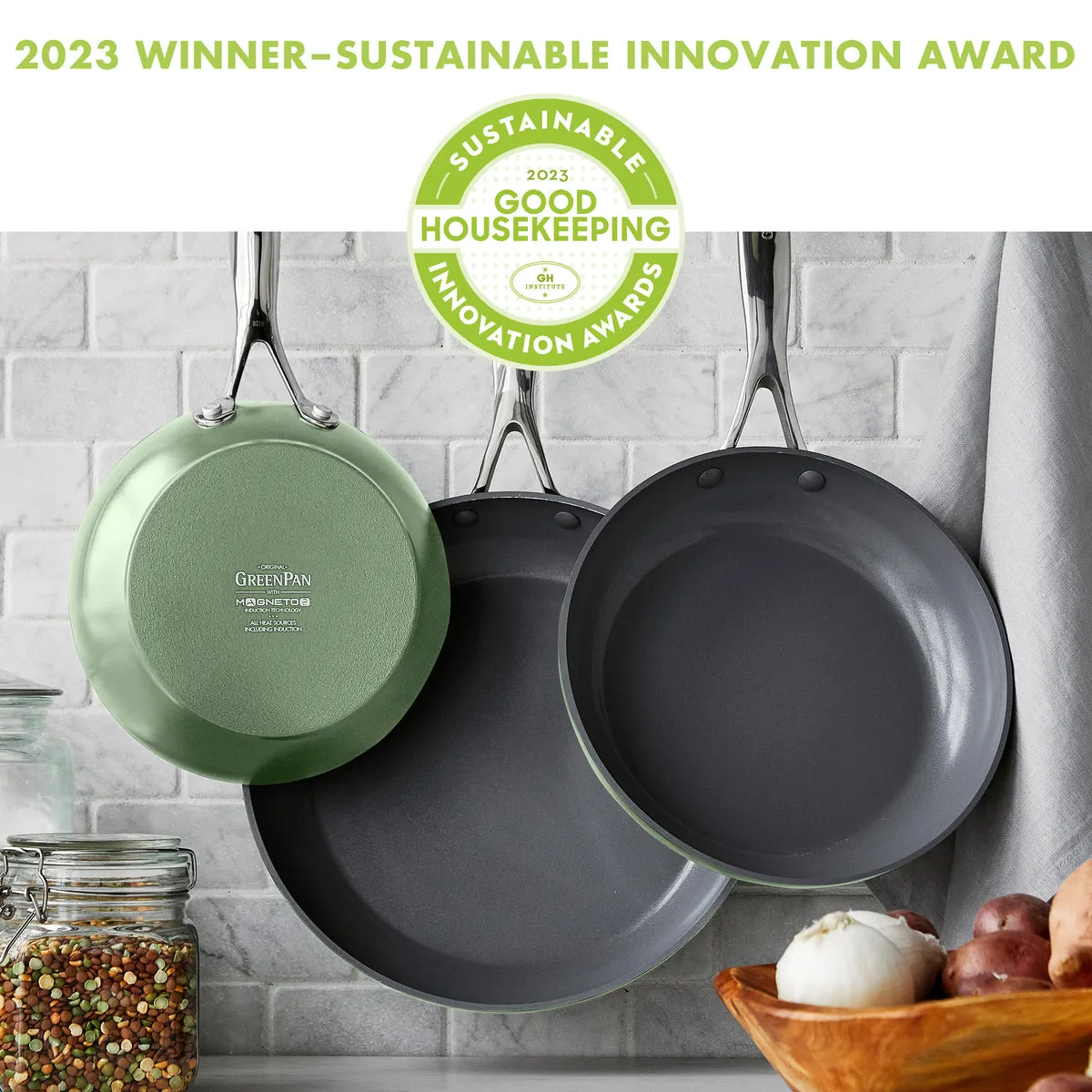 Valencia Pro Ceramic Nonstick 8", 9.5", and 11" Frypan Set | Sage