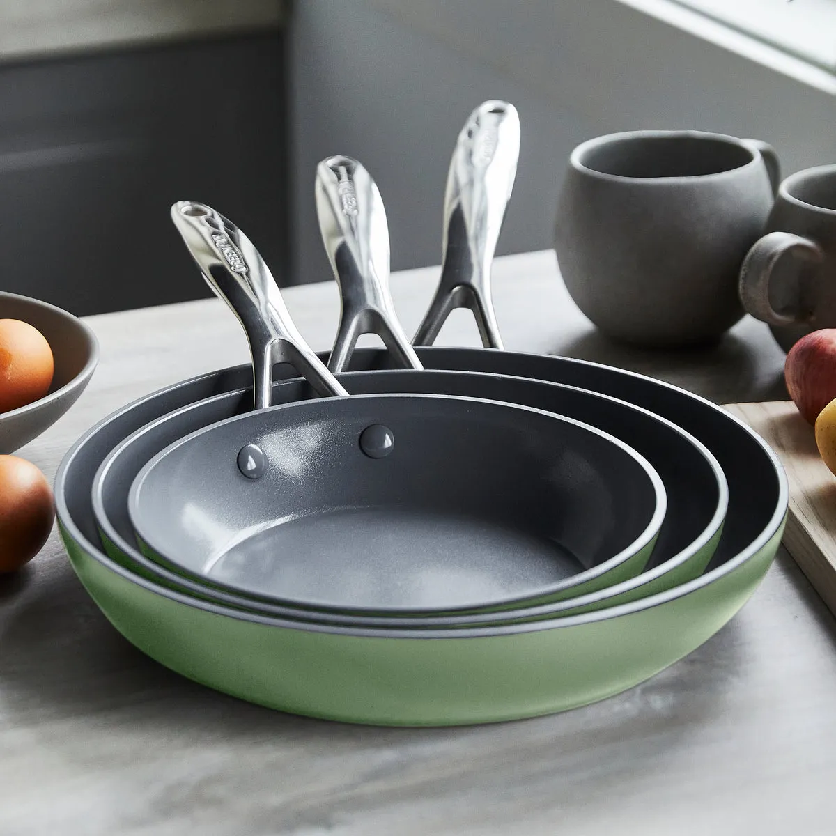 Valencia Pro Ceramic Nonstick 8", 9.5", and 11" Frypan Set | Sage