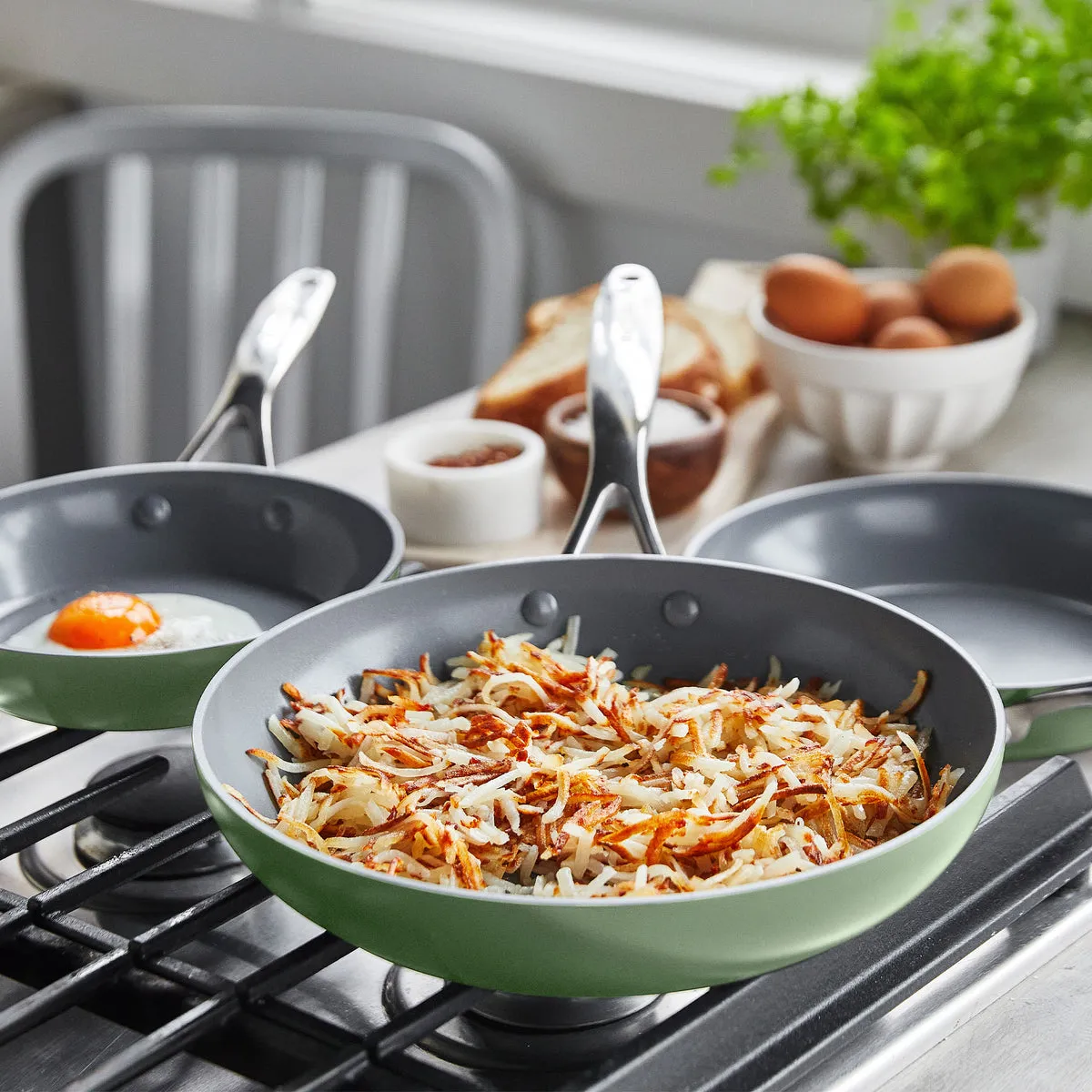 Valencia Pro Ceramic Nonstick 8", 9.5", and 11" Frypan Set | Sage