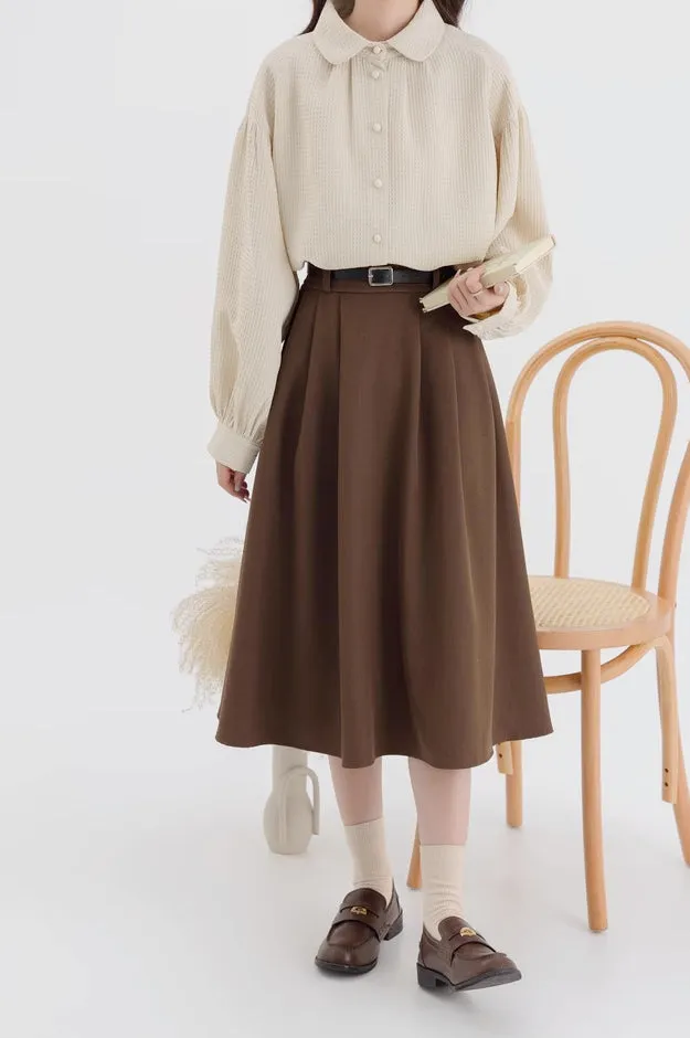 Waffle Puff Sleeve Blouse (Milk Tea)