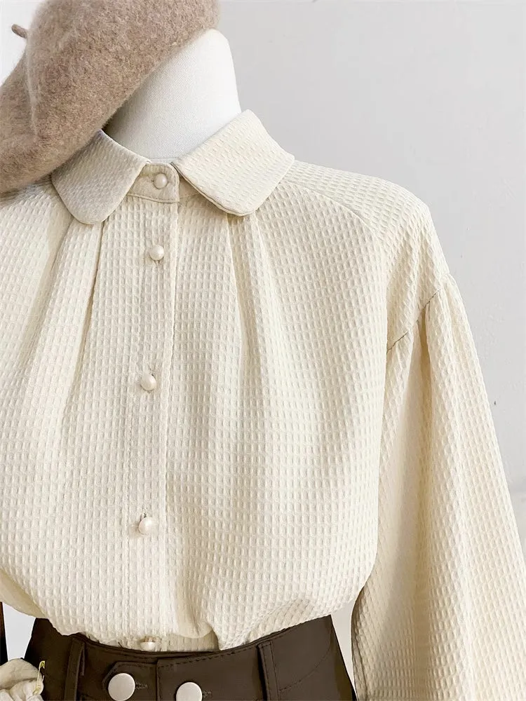 Waffle Puff Sleeve Blouse (Milk Tea)
